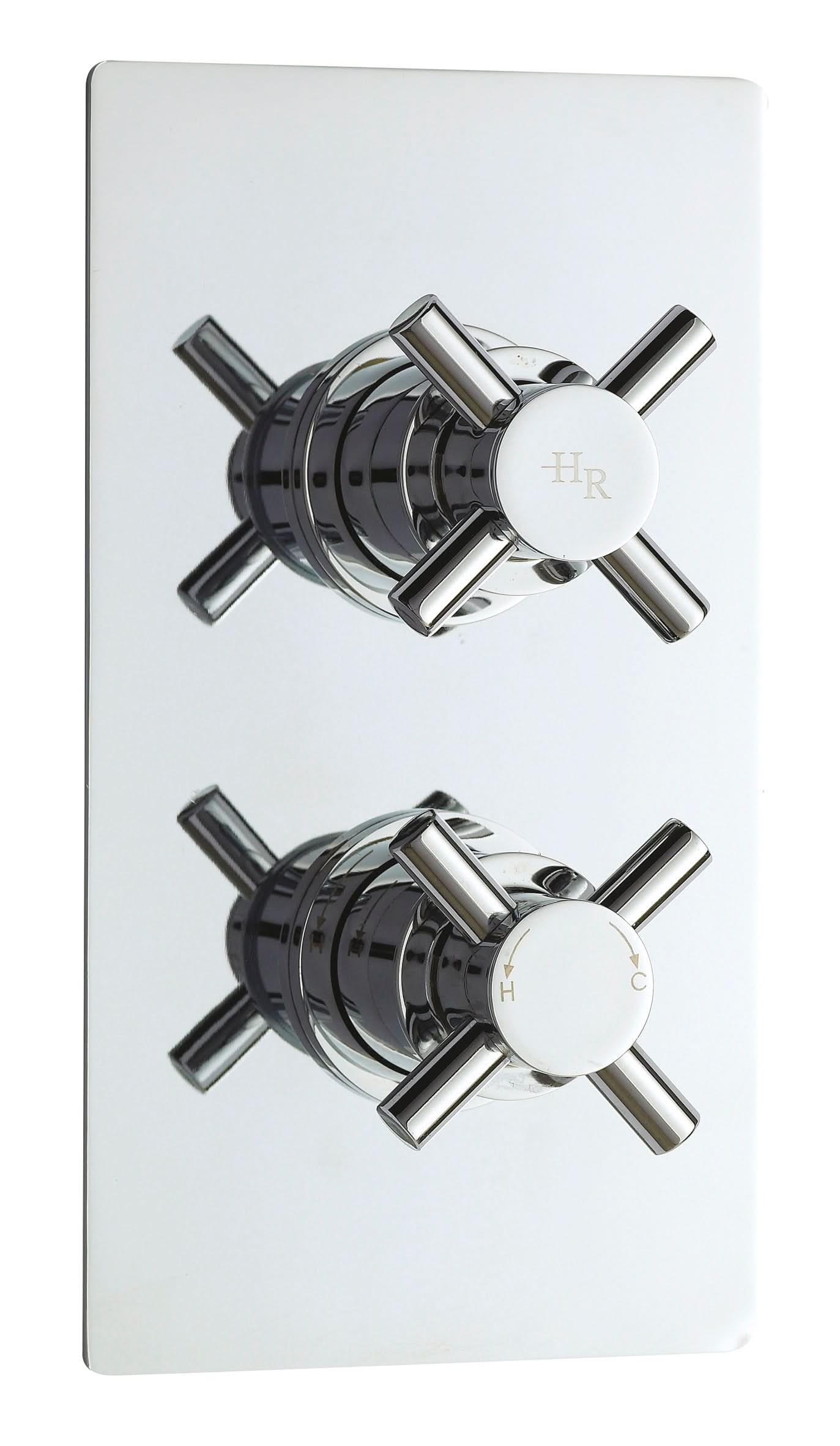 Hudson Reed Tec Crosshead Twin Thermostatic Shower Valve and 2 Crosshead Handles, Best Brass Build Concealed Fit Bathroom Shower Accessories in Chrome
