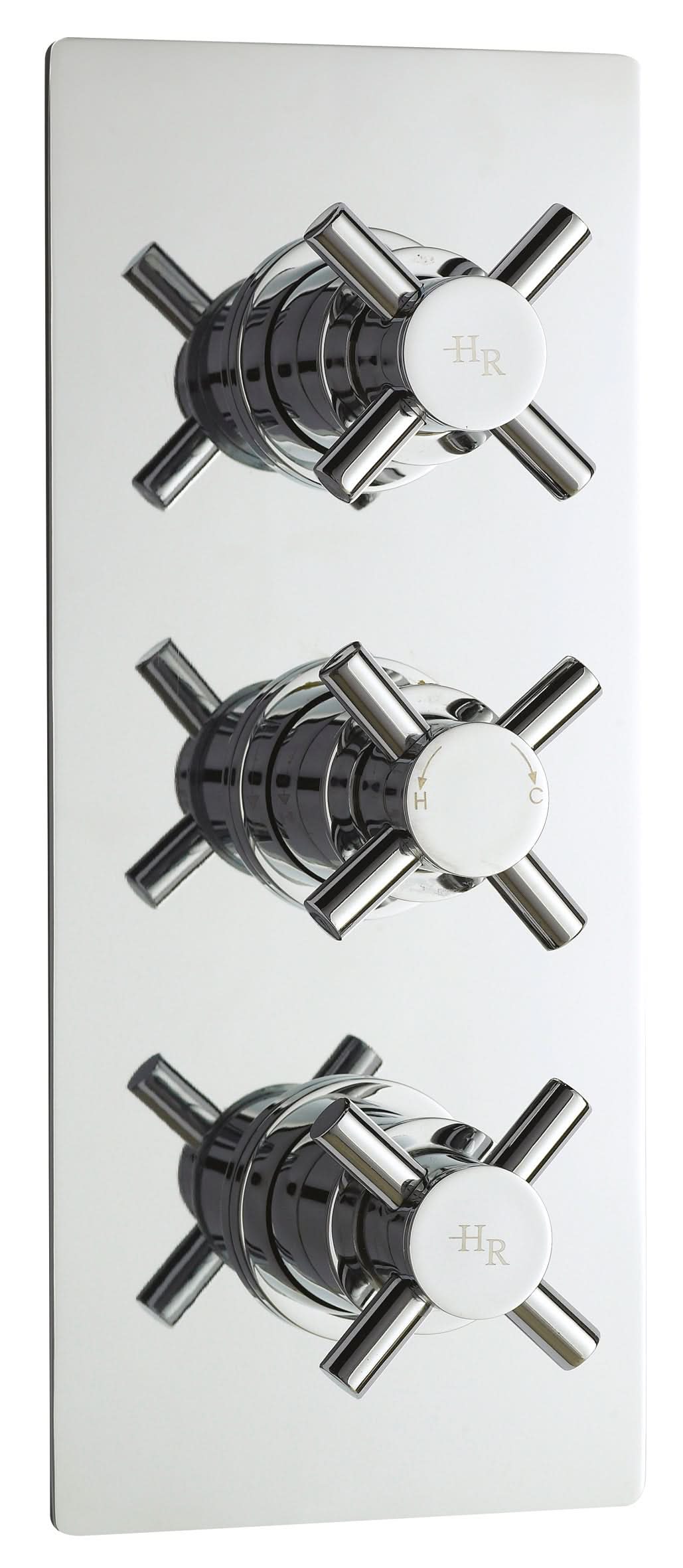 Hudson Reed Tec Crosshead Triple Thermostatic Shower Valve and 3 Crosshead Handles, Best Brass Build Concealed Fit Bathroom Shower Accessories in Chrome