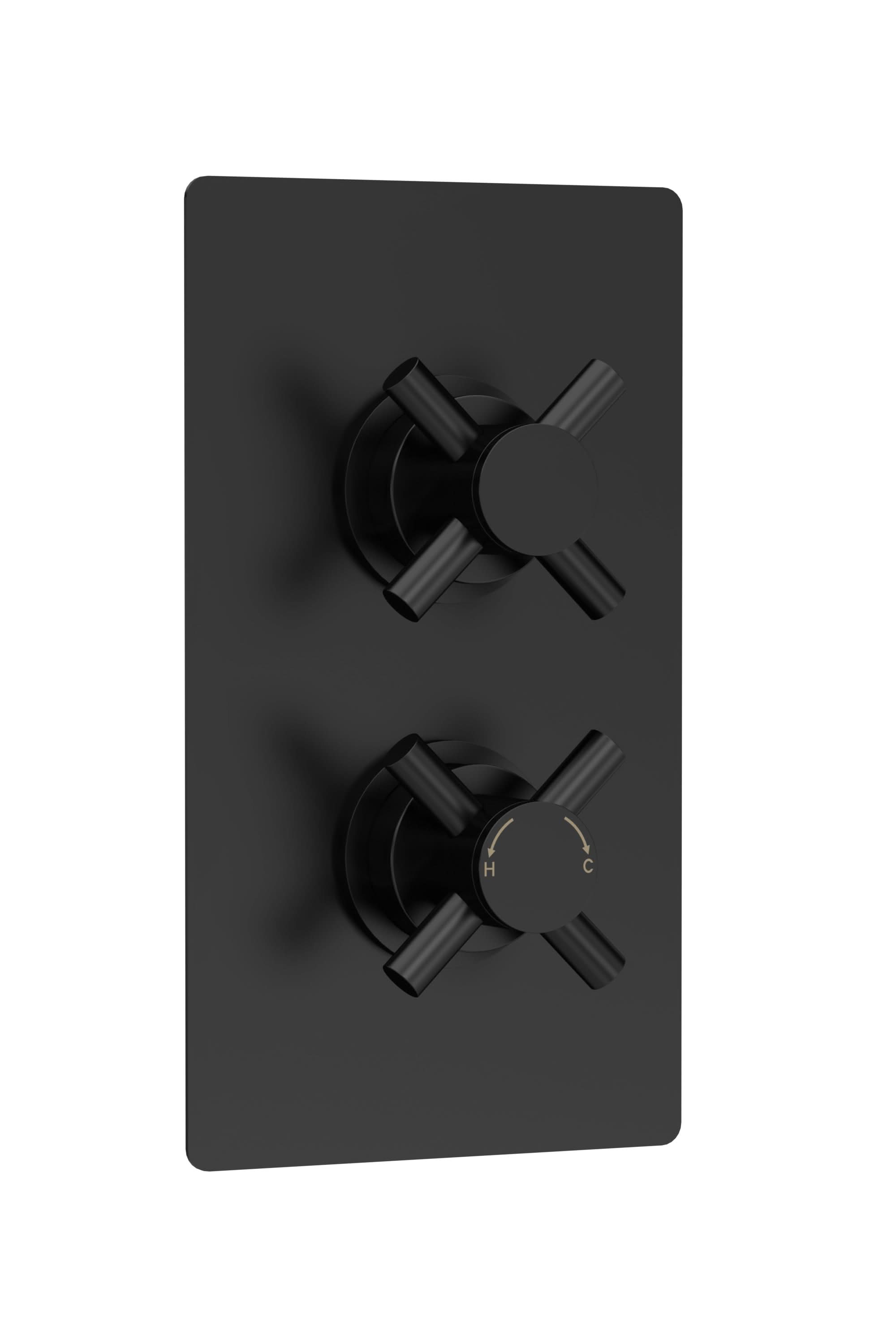 Hudson Reed Tec Crosshead Twin Thermostatic Shower Valve with Diverter and 2 Crosshead Handles, Best Brass Build Concealed Fit Bathroom Shower Accessory in Black