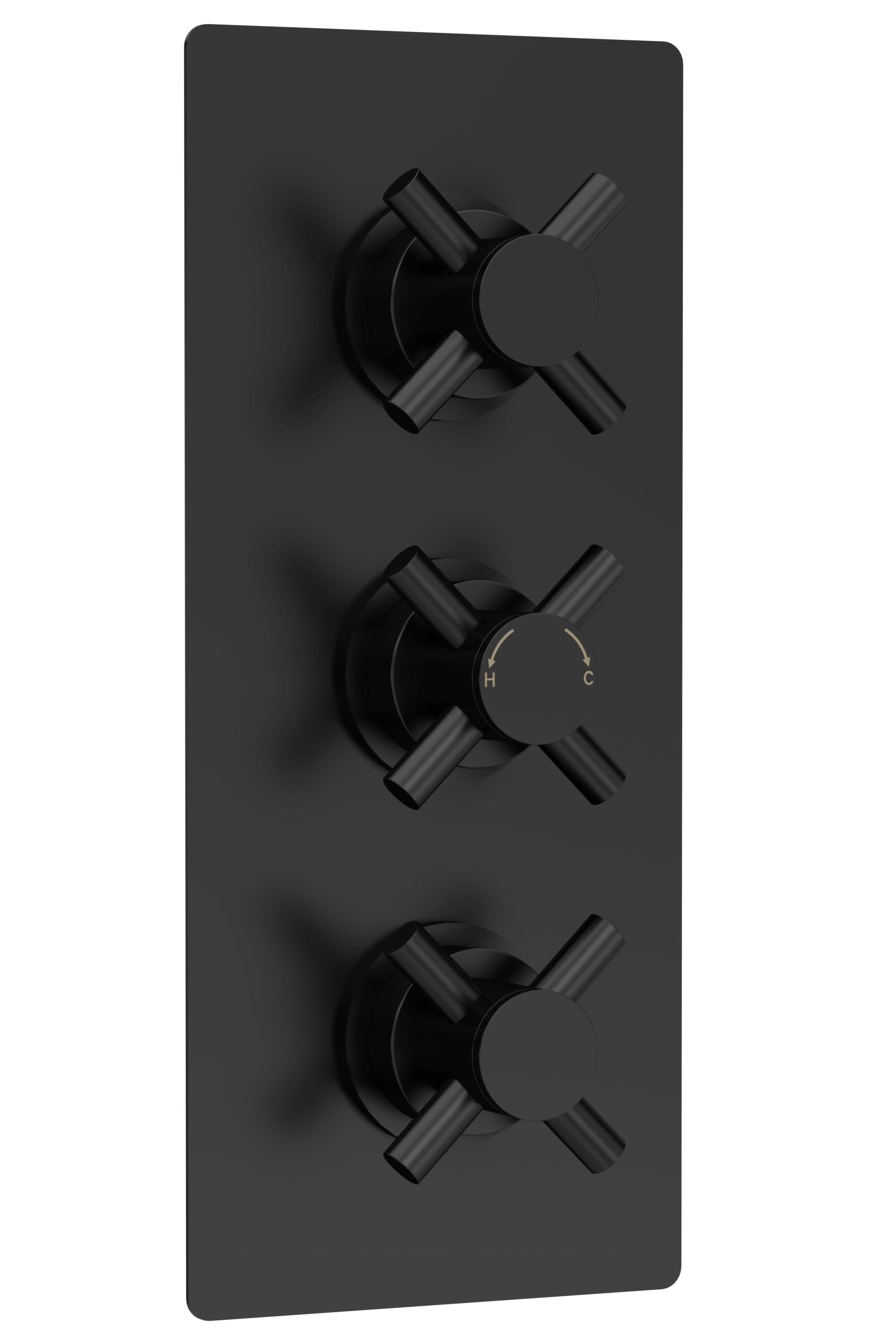 Hudson Reed Tec Crosshead Triple Thermostatic Shower Valve and 3 Crosshead Handles, Best Brass Build Concealed Fit Bathroom Shower Accessories in Black