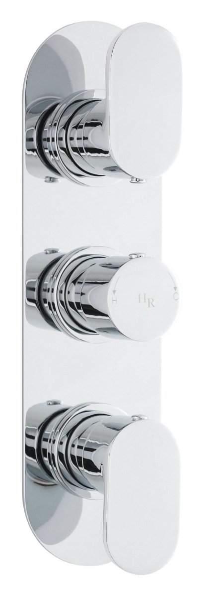 Hudson Reed Reign Triple Thermostatic Concealed Shower Valve, Dual Lever Control in Round Backplate with Vertical/Horizontal Fit Bathroom Shower Set in Premium Chrome Finish