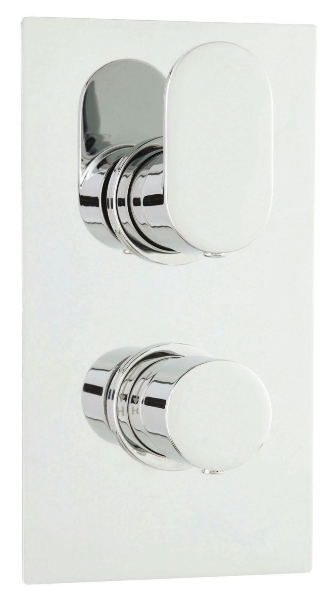 Hudson Reed Reign Twin Thermostatic Concealed Shower Valve, Dual Lever Control in Rectangle Backplate with Vertical/Horizontal Fit Bathroom Shower Set in Premium Chrome Finish