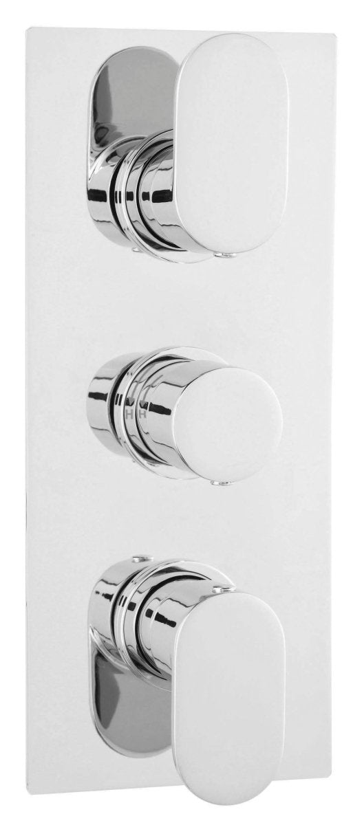 Hudson Reed Reign Triple Thermostatic Concealed Shower Valve with Diverter, Dual Lever Control in Rectangle Backplate with Vertical/Horizontal Fit Bathroom Shower Set in Premium Chrome Finish