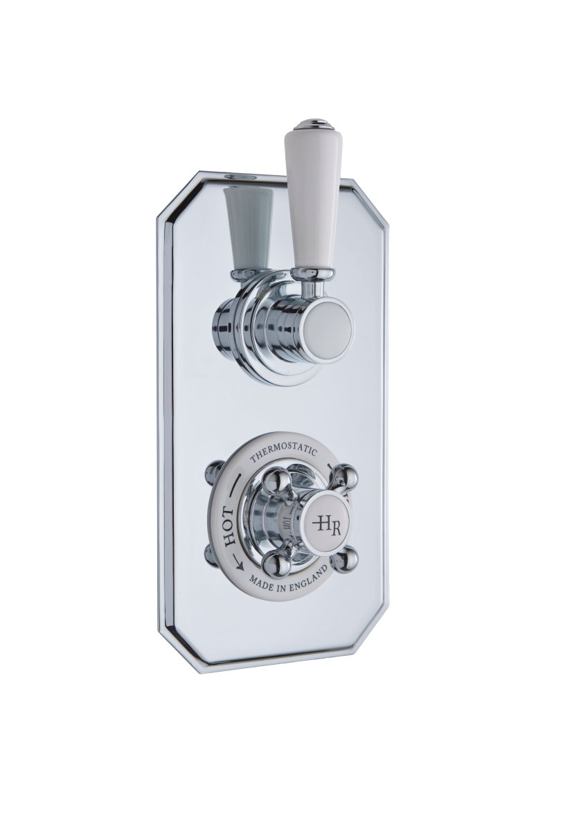Old London White Topaz Twin Thermostatic Concealed Shower Valve with Diverter, Durable Crosshead Handle and Topaz Lever Traditional Bathroom and Shower Accessories in Chrome