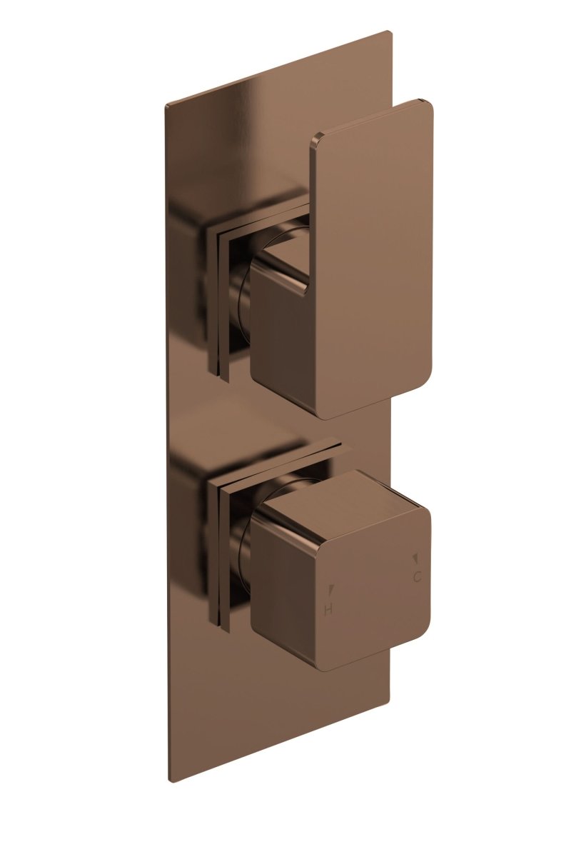 Nuie Windon Twin Thermostatic Concealed Shower Valve Lever and Handle, Modern Bathroom Fittings in Vertical or Horizontal Installation in Brushed Brass