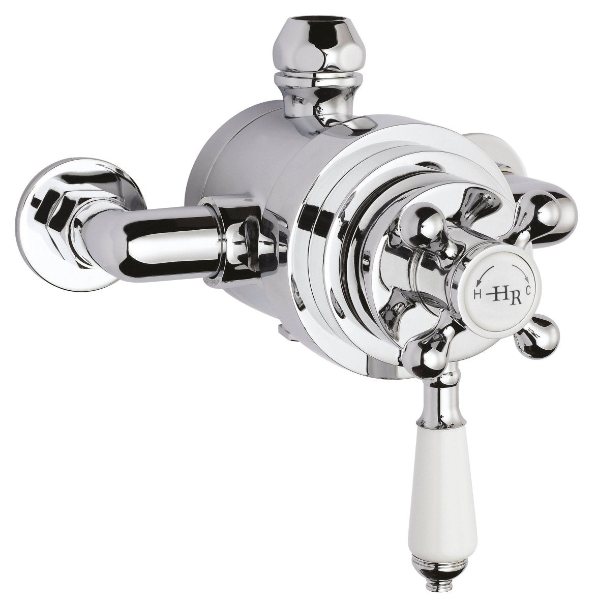 Old London Exposed Dual Shower Valve with Topaz Leverand Crosshead Handle, Thermostatic Bath Shower Mixer in Chrome Finish
