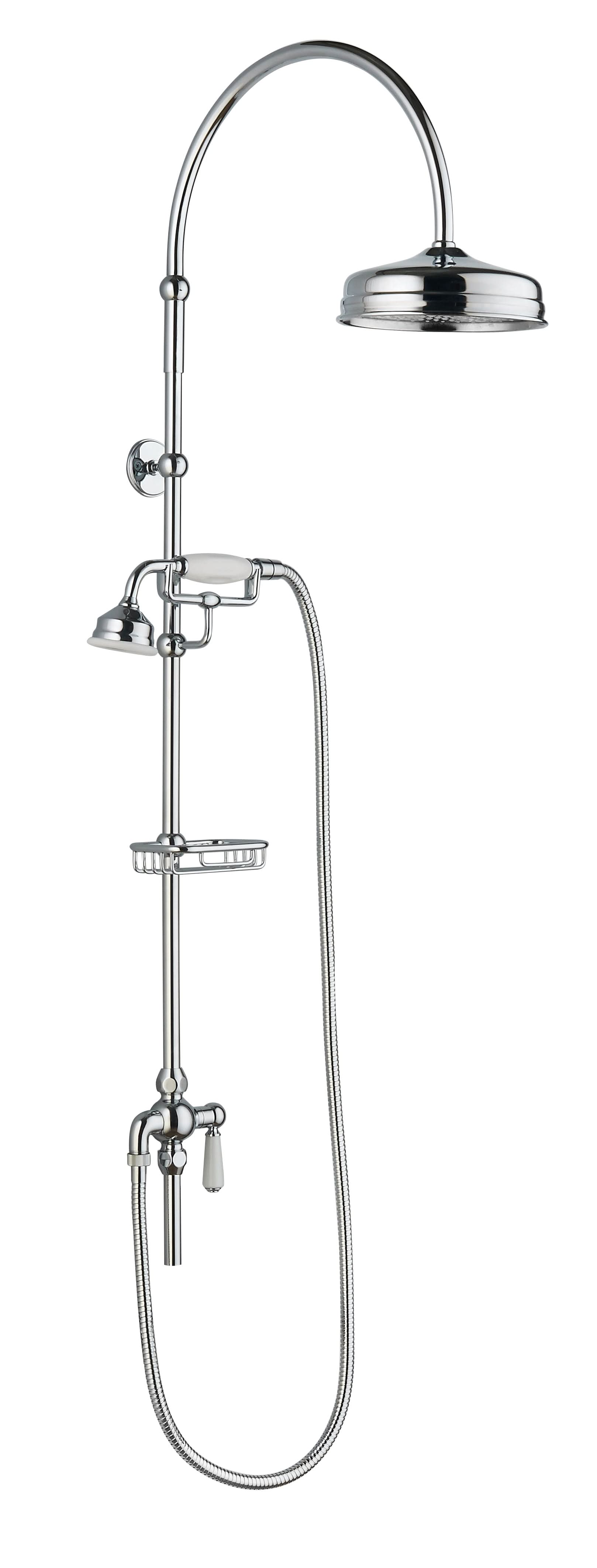 Old London Shower Kits Deluxe Grand Rigid Riser Kit, Chrome & White