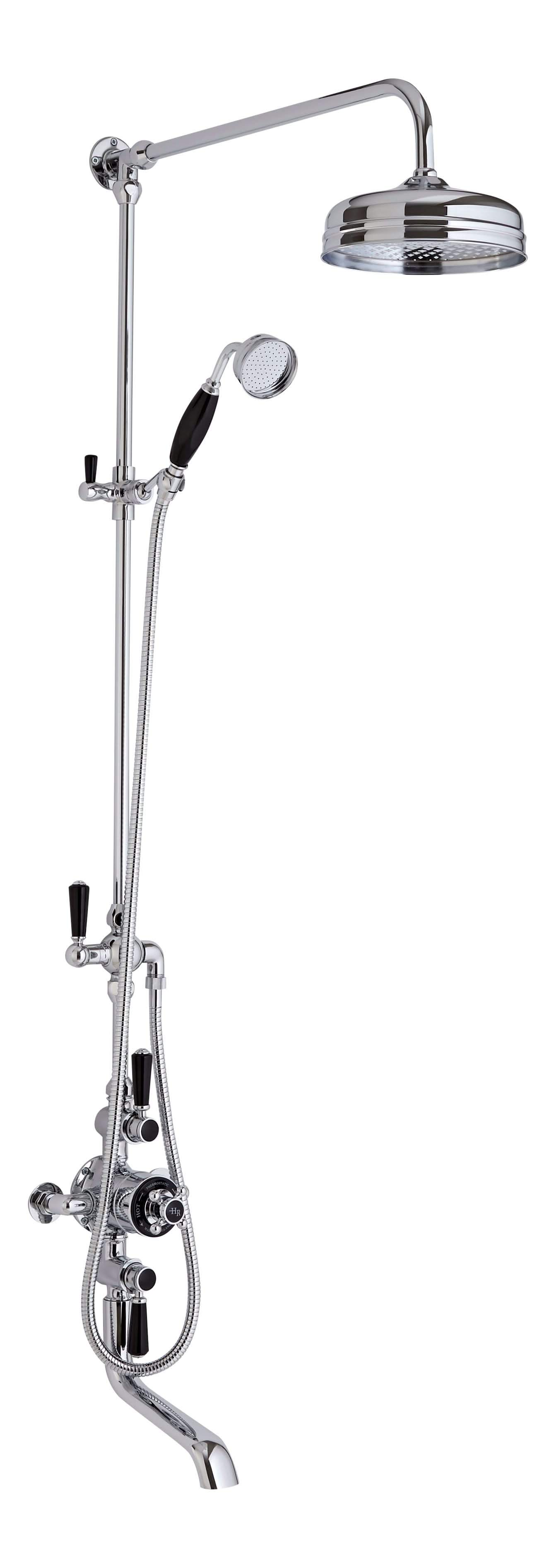 Old London Topaz Triple Exposed Shower Valve & Spout, Shower Valves for Btahroom Shower, Chrome & Black