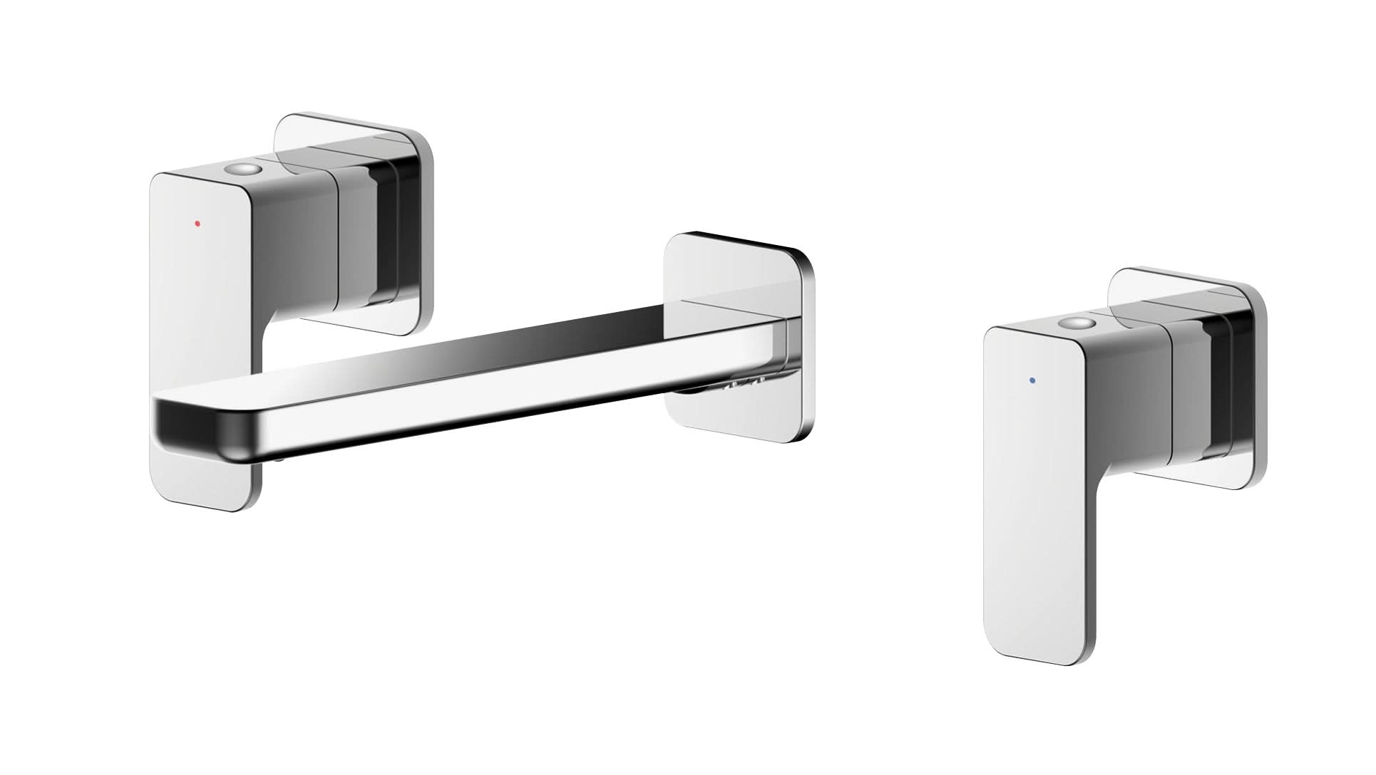 Nuie Windon 3-Hole Wall Mounted Basin Mixer Tap - Chrome