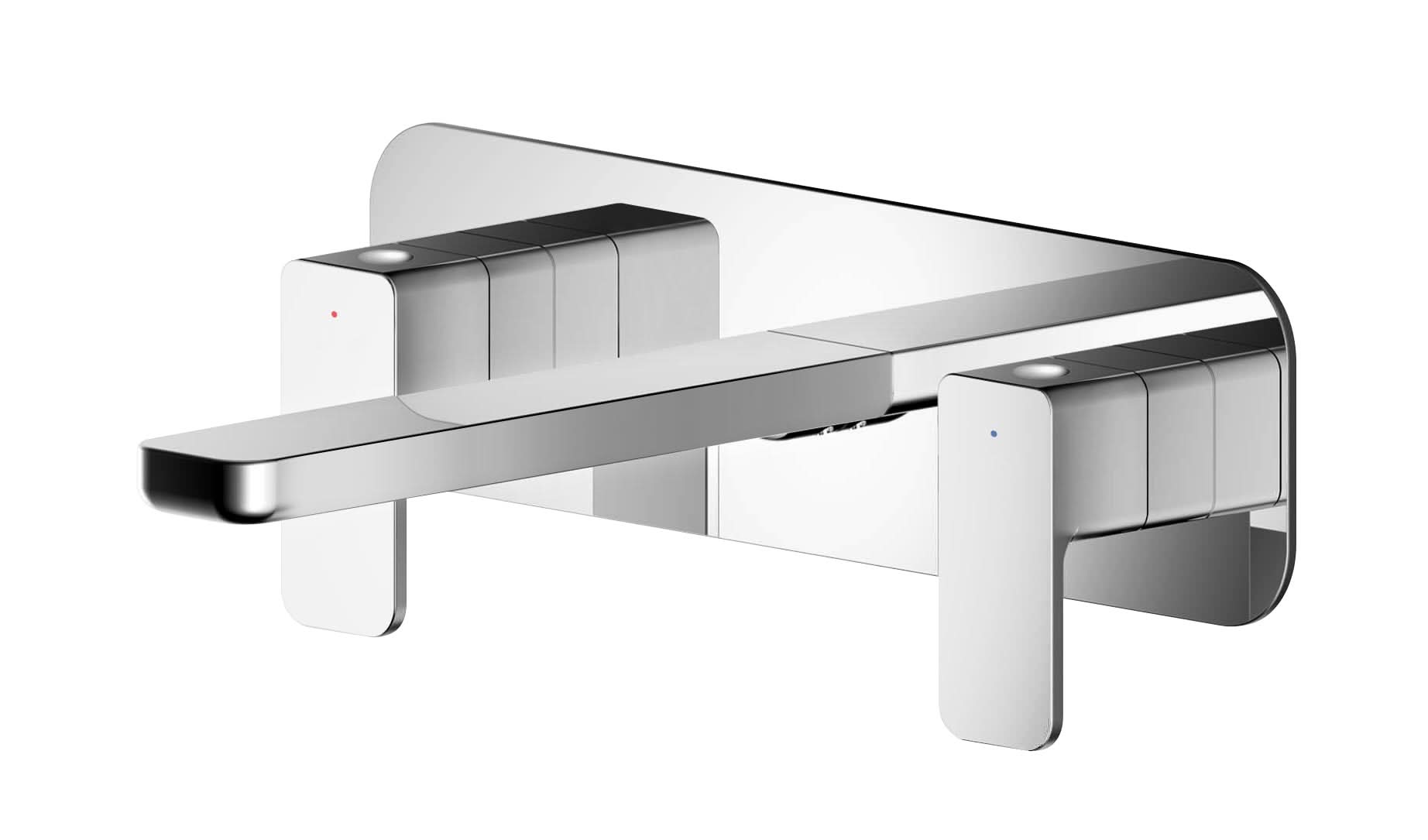 Nuie Windon 3-Hole Wall Mounted Basin Mixer Tap With Plate - Chrome