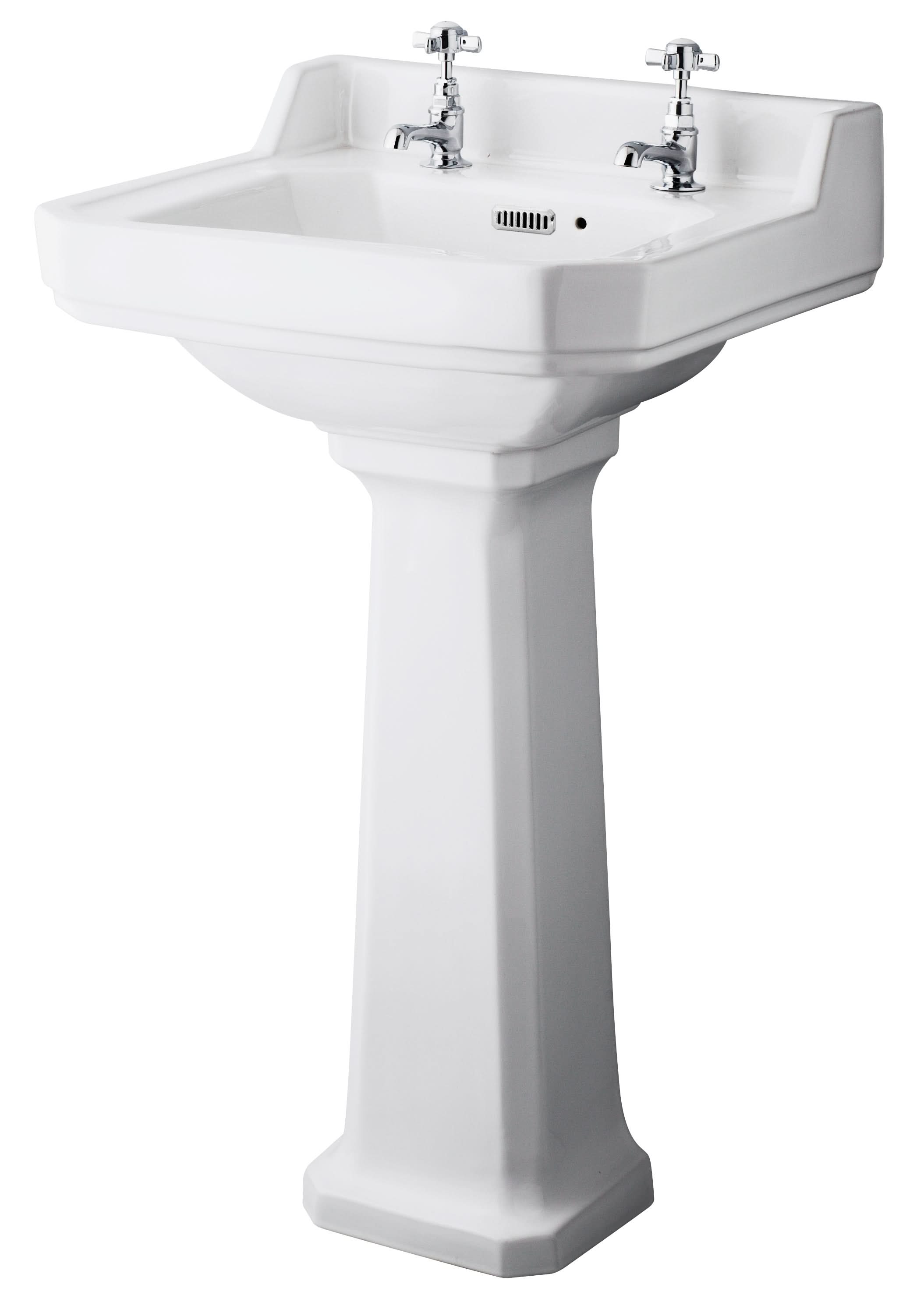 Old London Richmond Basin & Pedestal 2 Tap Hole, Premium Basin with Pedestal, White, 500mm