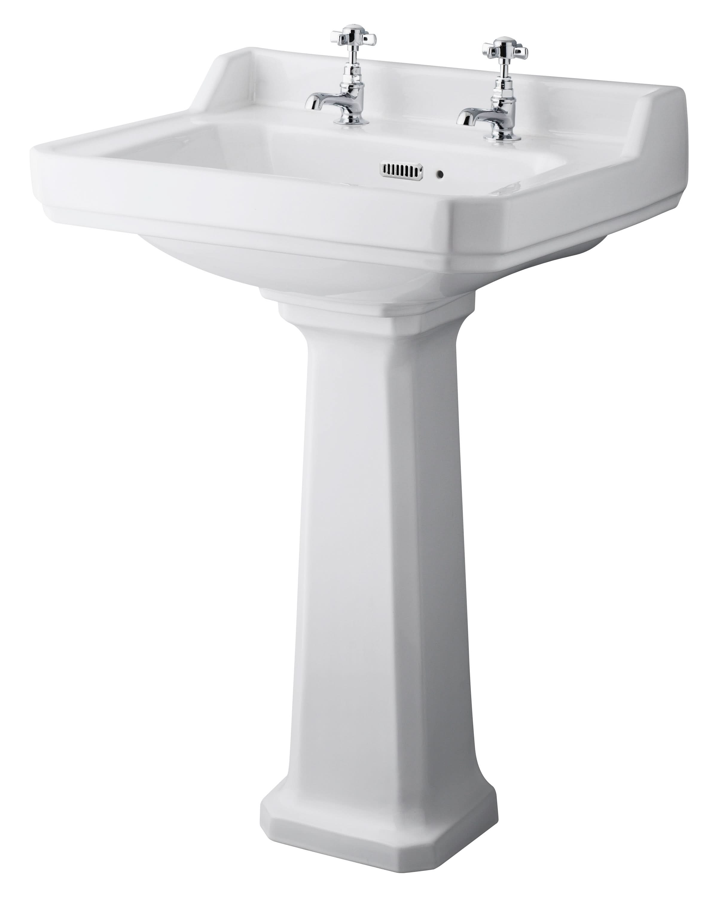 Old London Richmond Basin & Pedestal 2 Tap Hole, Premium Basin with Pedestal, White, 600mm
