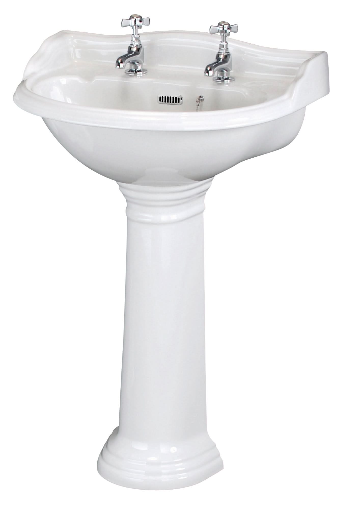 Old London Chancery 600mm Basin & Pedestal 2 Tap Hole, Pedestal Bathroom Basin, White