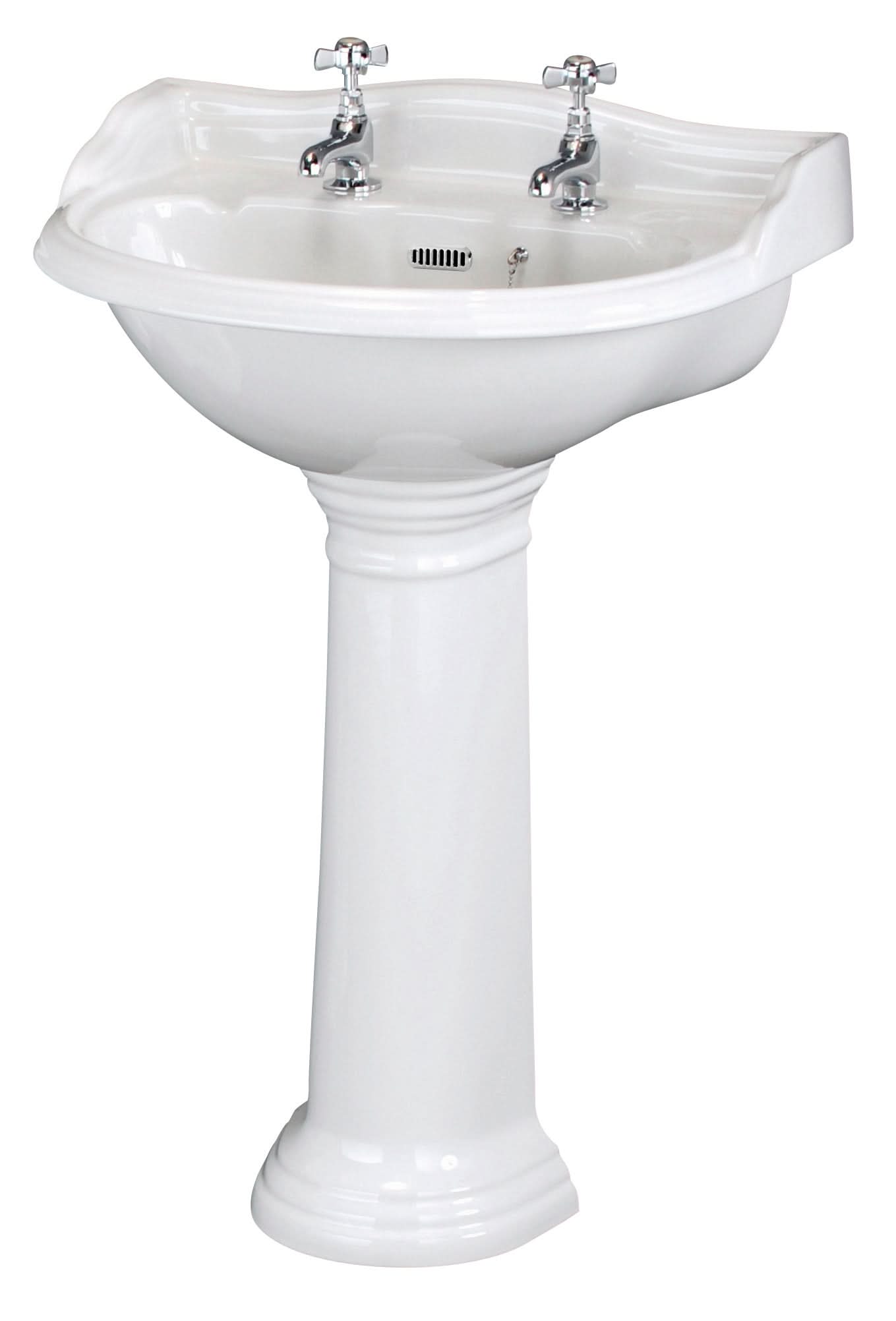 Old London Chancery 500mm Basin & Pedestal 2 Tap Hole, Pedestal Bathroom Basin, White