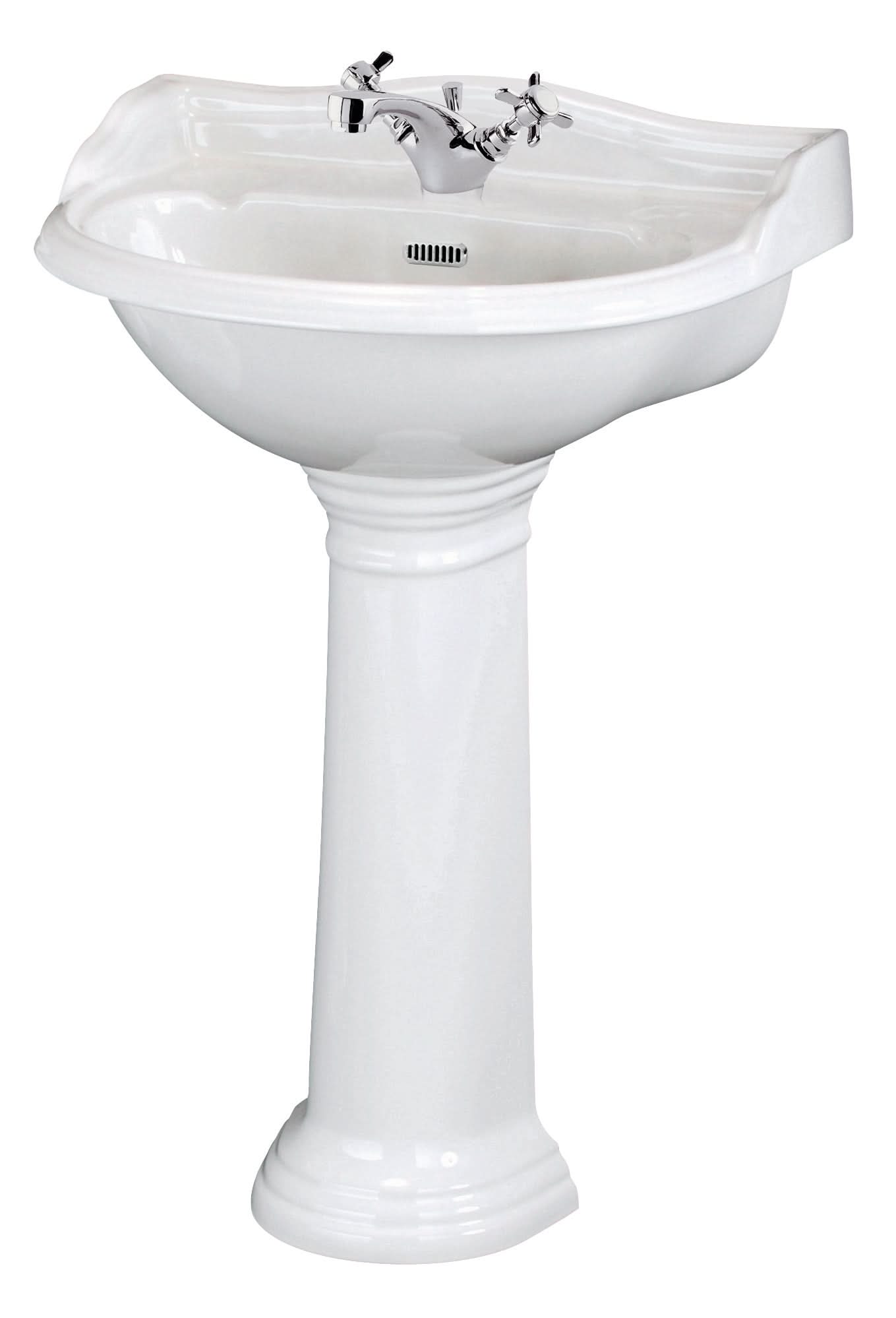 Old London Chancery 500mm Basin & Pedestal 1 Tap Hole, Pedestal Bathroom Basin, White