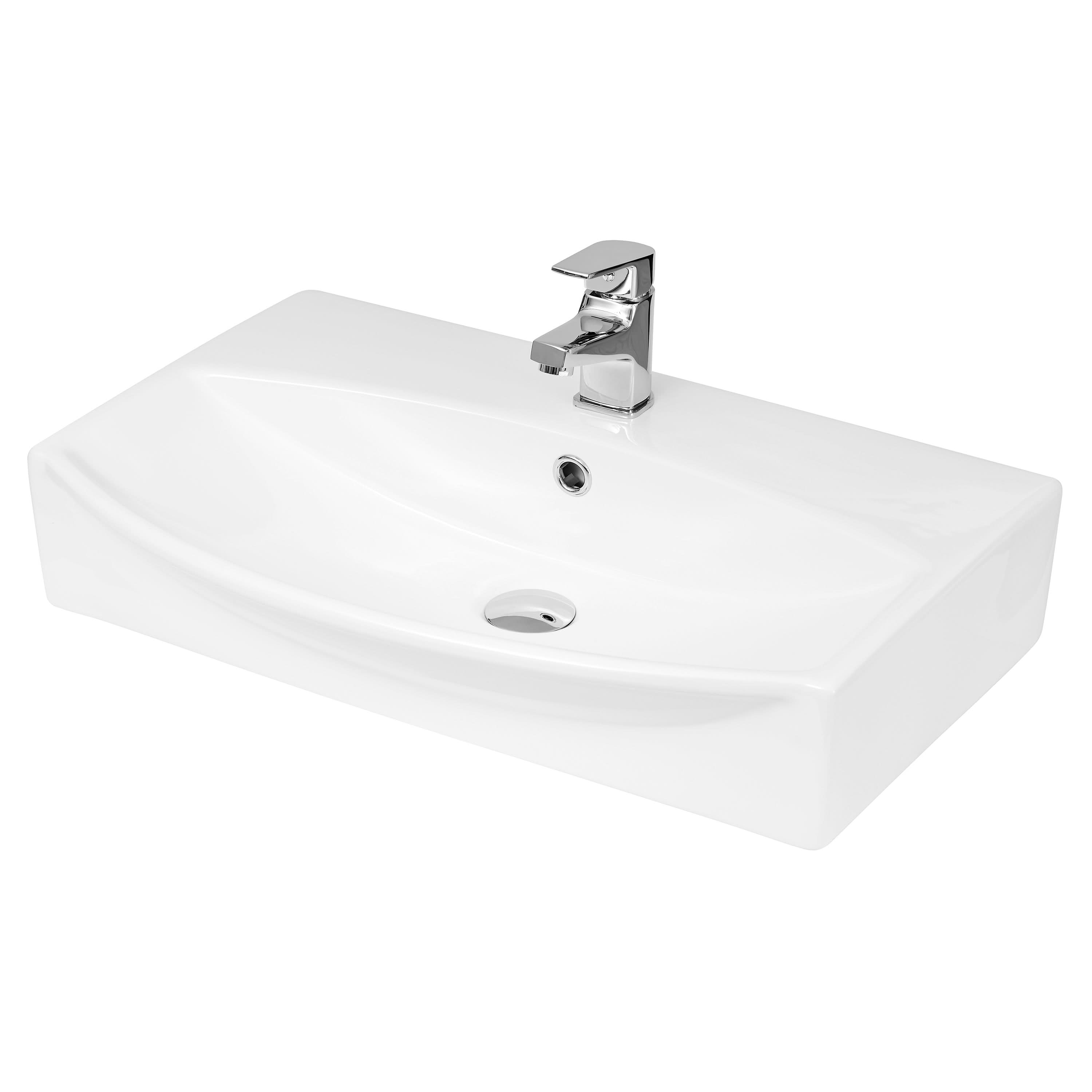 Nuie Wall Hung Vessel, Compact Ceramic 1 Tap Hole Wash Basin, Modern Wall Mounted Sink, White
