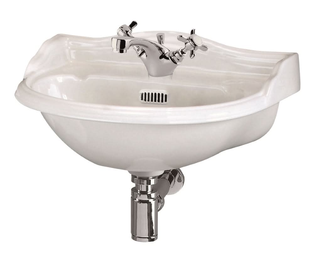 Hudson Reed Chancery Traditional Basin, Wall Mounted Ceramic Sink with 1 Tap Hole, Small Wall Hung Bathroom Basin for Classic Spaces, 500mm White