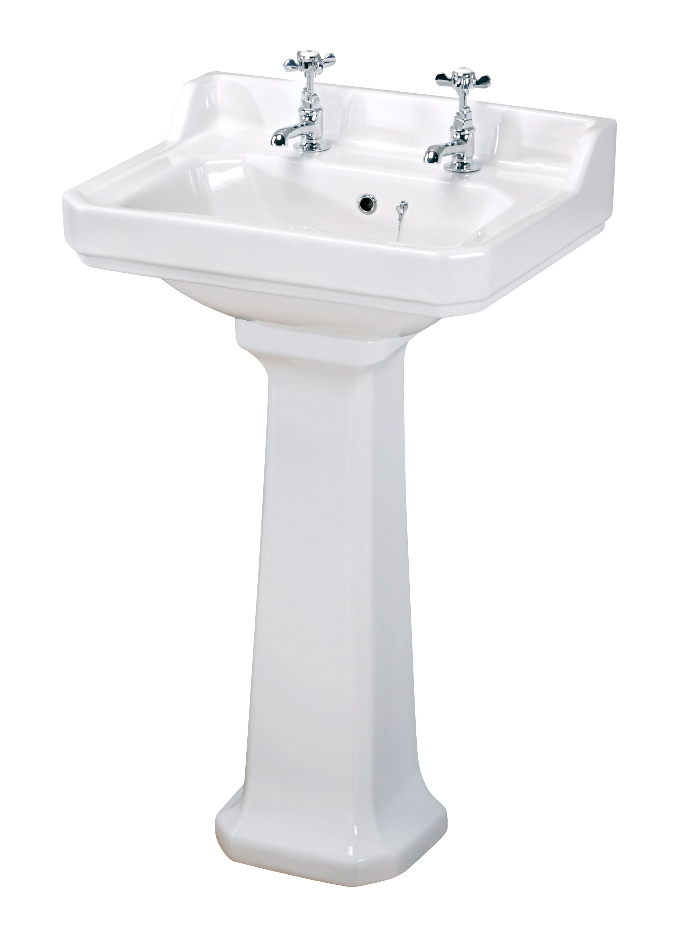 Hudson Reed Richmond Traditional Basin, Wall Mounted Ceramic Small Wash Basin with 2 Tap Holes, White