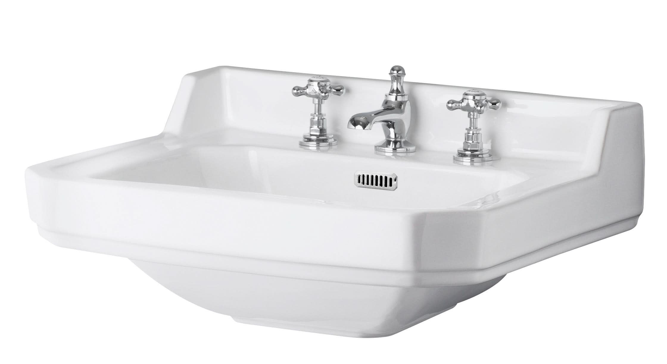 Hudson Reed Richmond Traditional Basin, Wall Mounted Ceramic Small Wash Basin with 3 Tap Holes, White
