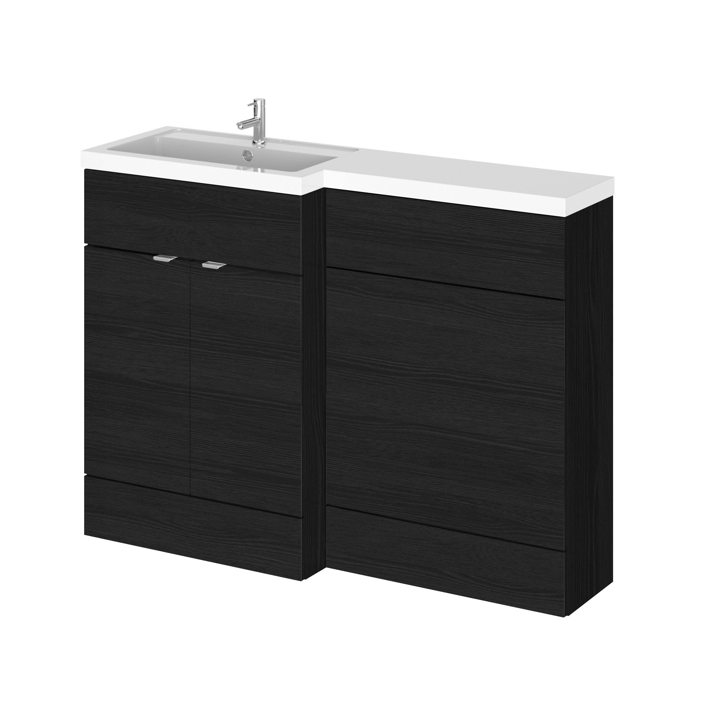 Hudson Reed Fusion Floor Standing 2 Door Vanity Basin & WC Left Hand Combination, Sink Vanity Unit, Charcoal Black, 1200mm