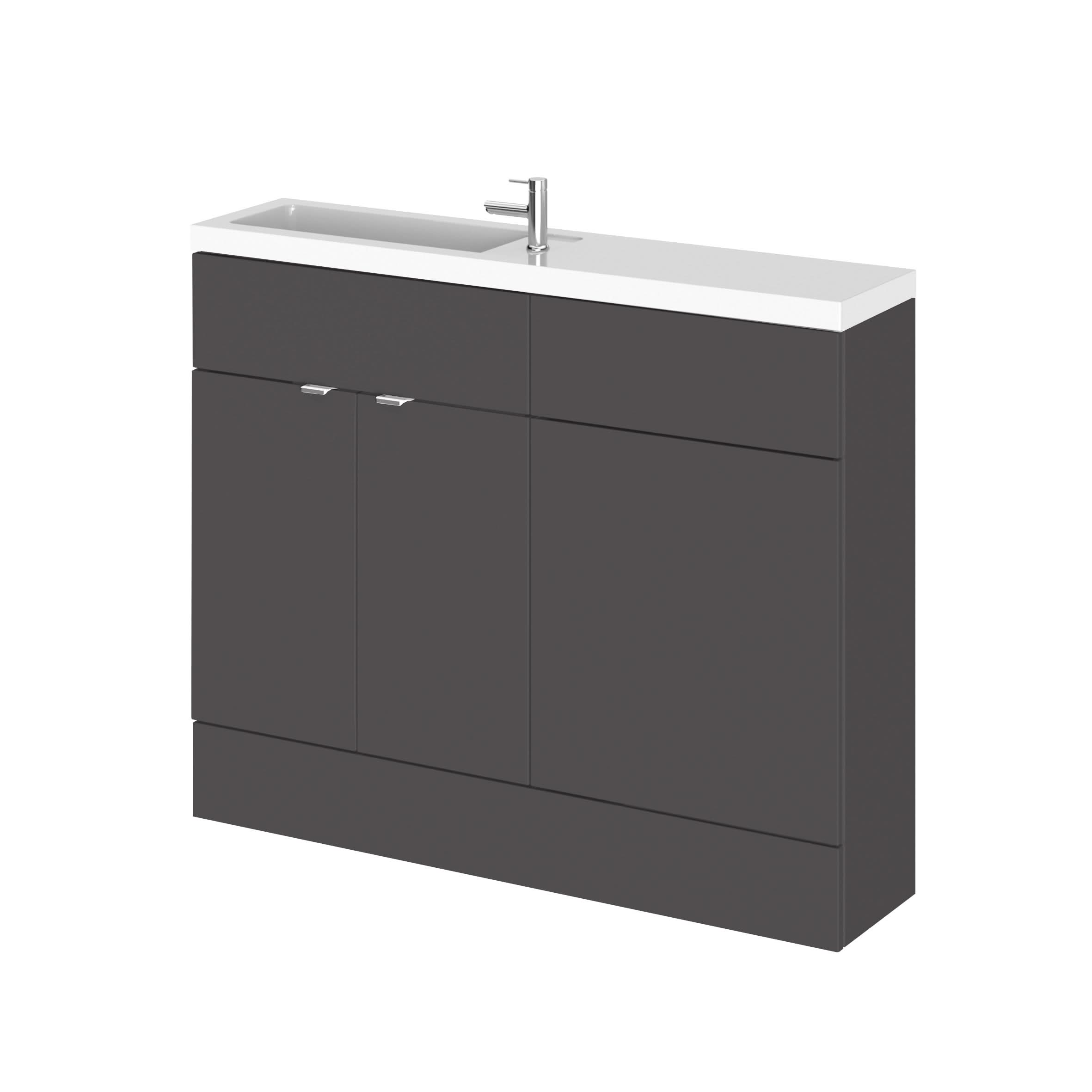 Hudson Reed Fusion Floor Standing 2 Door Vanity Basin & WC Combination Compact, Sink Vanity Unit, Gloss Grey, 1100mm