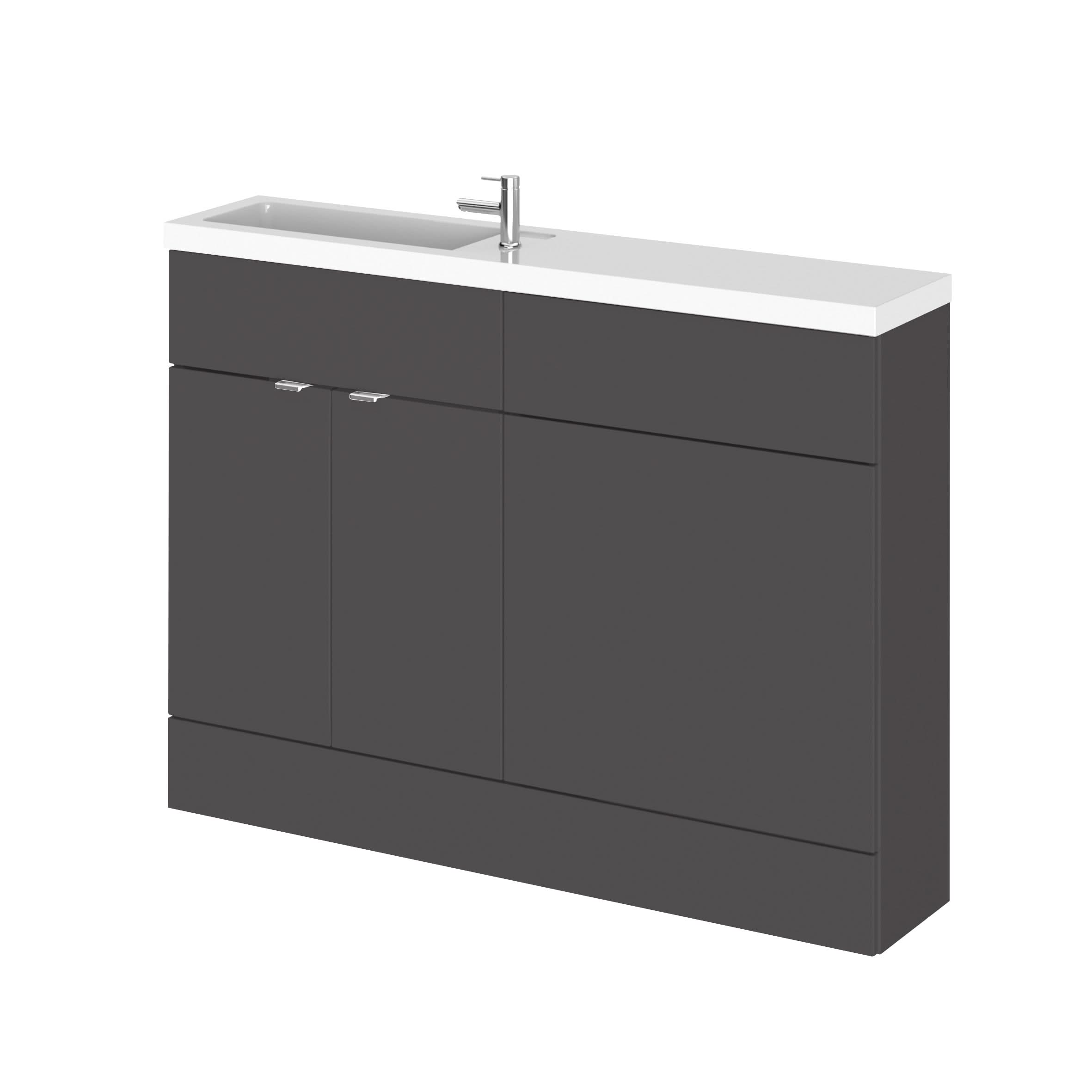 Hudson Reed Fusion Floor Standing 2 Door Vanity Basin & WC Combination Compact, Bathroom Storage Unit, Gloss Grey, 1200mm