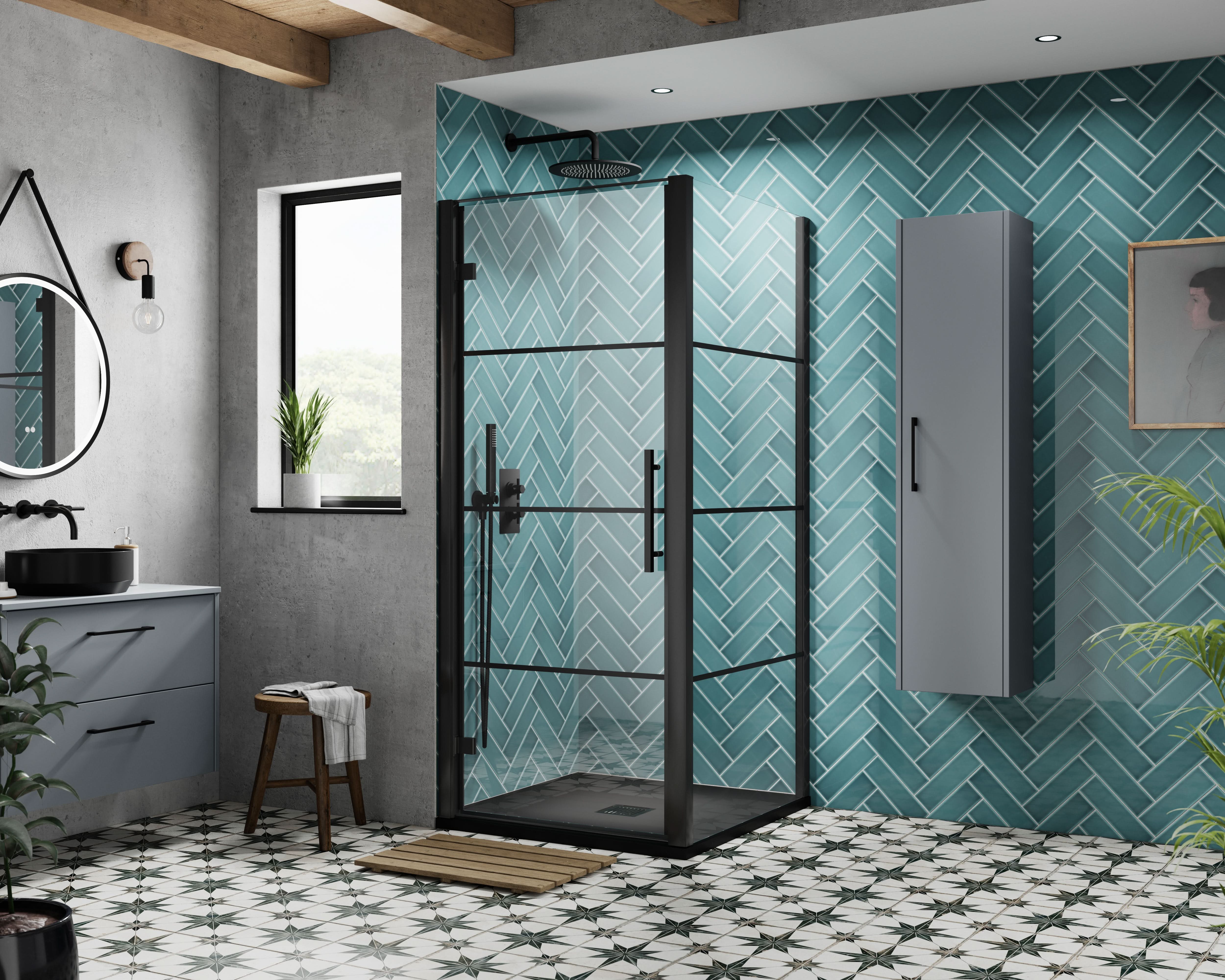 Hudson Reed Apex 900mm Hinged Shower Door & 8mm Glass, Reversible Design, Semi Frameless Shower Door, Matt Black