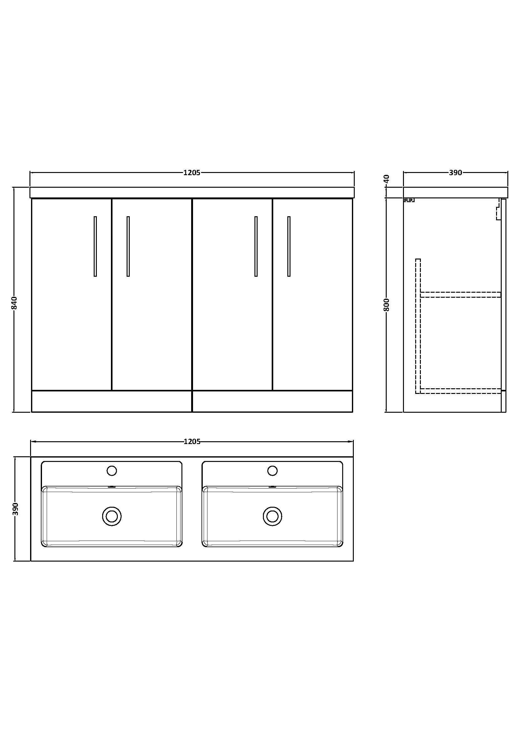 Nuie Arno Floor Standing 4 Door Vanity Unit & Double Polymarble Basin, Extra-Wide Sink Vanity Unit in Satin Grey, 1200mm