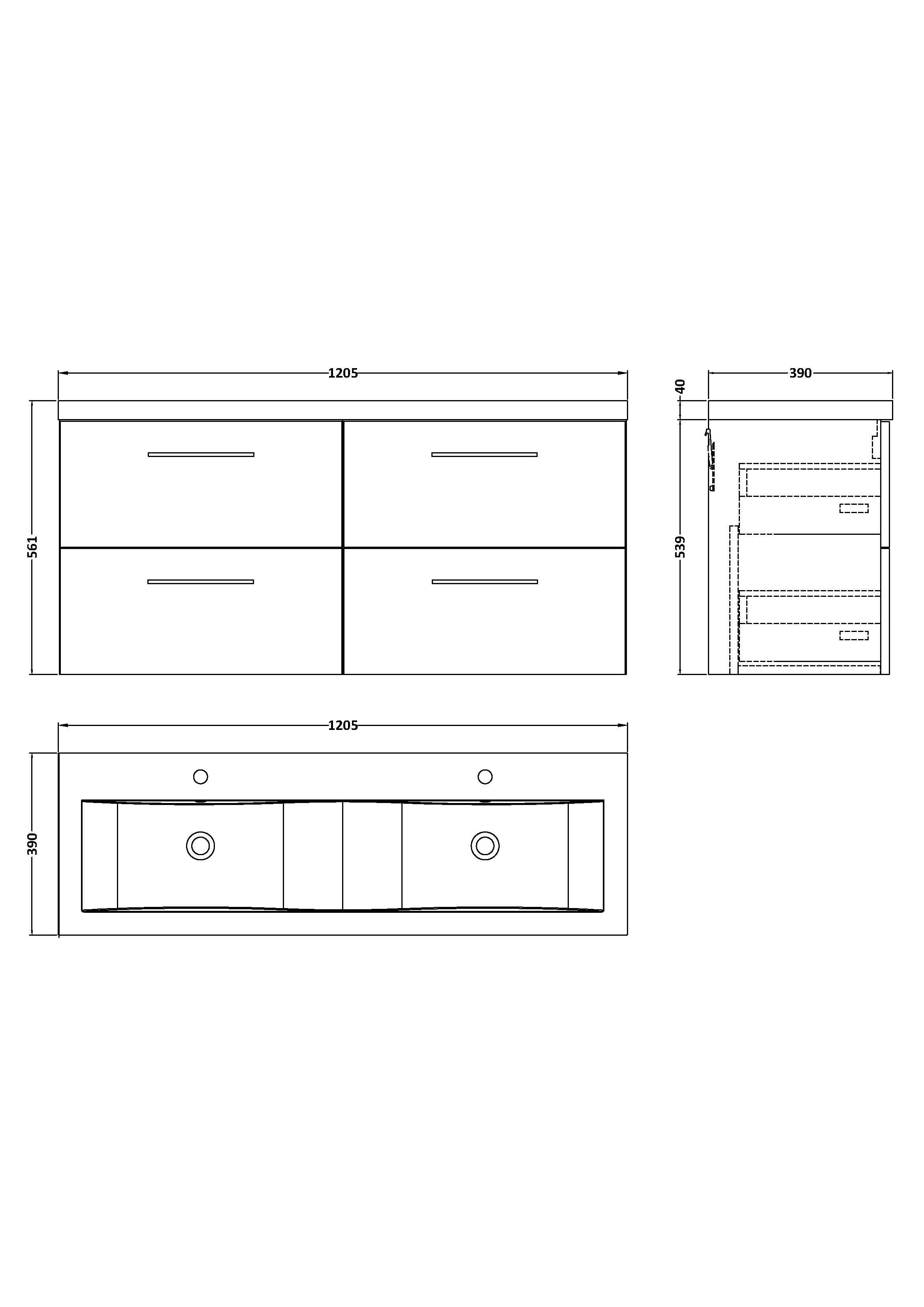 Nuie Arno Wall Hung 4 Drawer Vanity Unit & Double Ceramic Basin, Stylish Sink Vanity Unit in Satin Grey, 1200mm