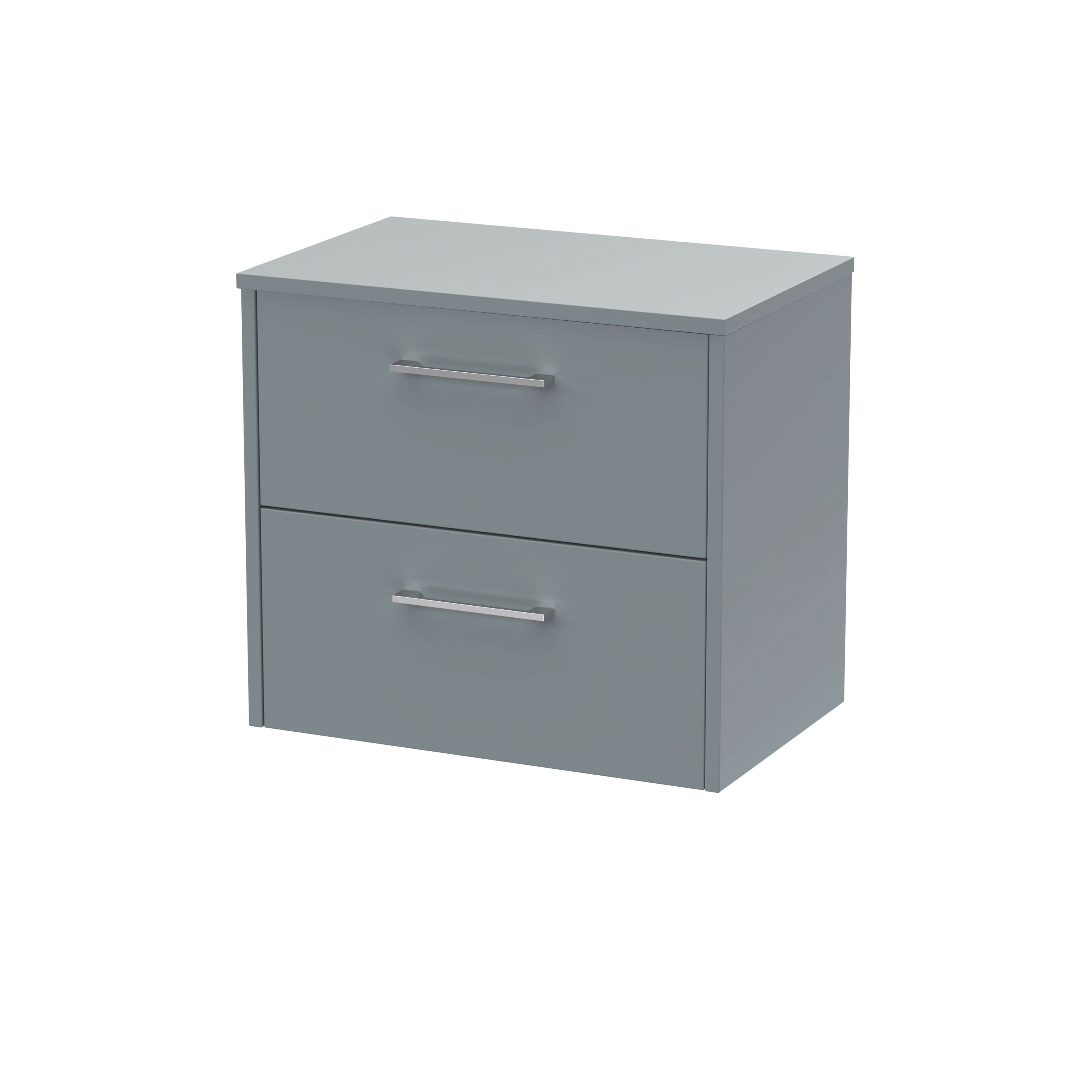 Hudson Reed Juno Wall Hung 2-Drawer Vanity Unit & Coastal Grey Worktop, Stylish Countertop Basin Unit in Coastal Grey, 600mm