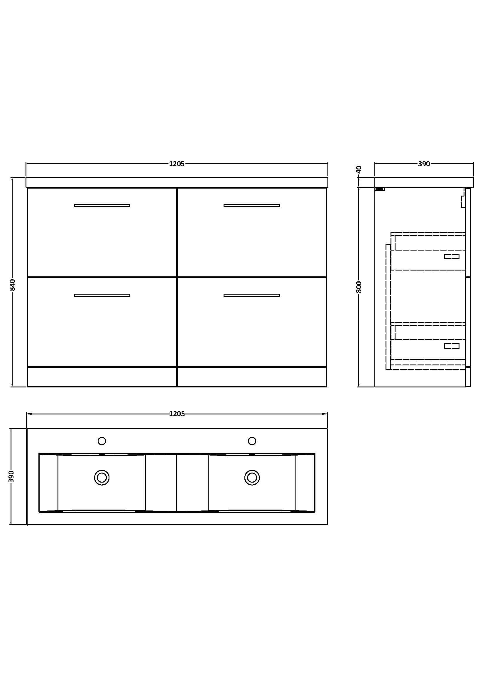 Nuie Arno Floor Standing 4 Drawer Vanity & Double Ceramic Basin, Vanity Unit with Basin, Satin Grey, 1200mm