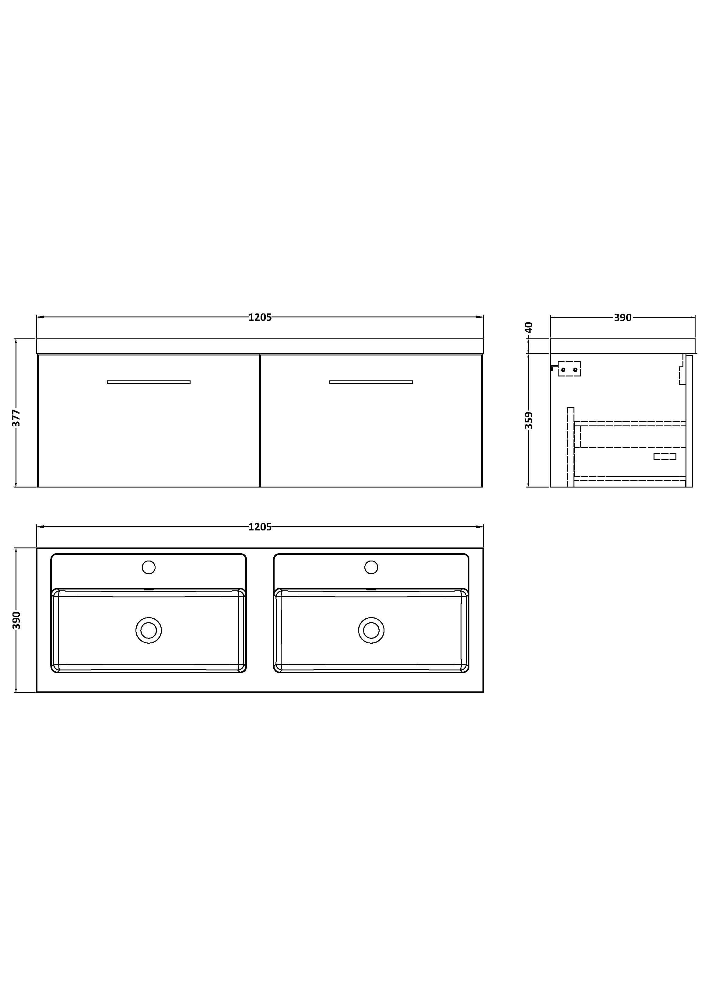 Nuie Arno Wall Hung 2 Drawer Vanity Unit & Double Ceramic Basin in White, Stylish Vanity Unit with Basin, Midnight Blue, 1200mm