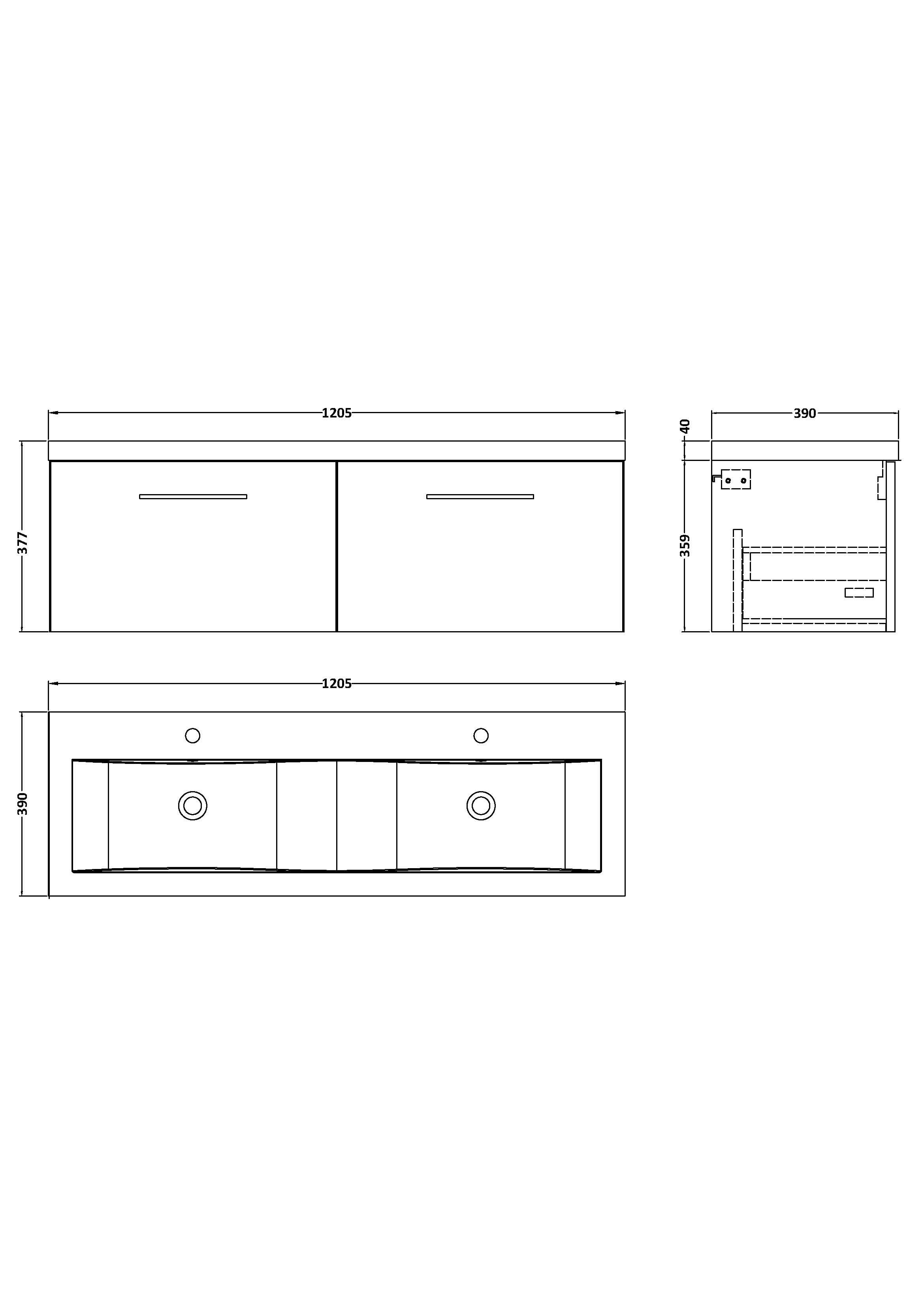 Nuie Arno Wall Hung 2 Drawer Vanity Unit & Double Ceramic Basin in White, Stylish Vanity Unit with Basin, Midnight Blue, 1200mm
