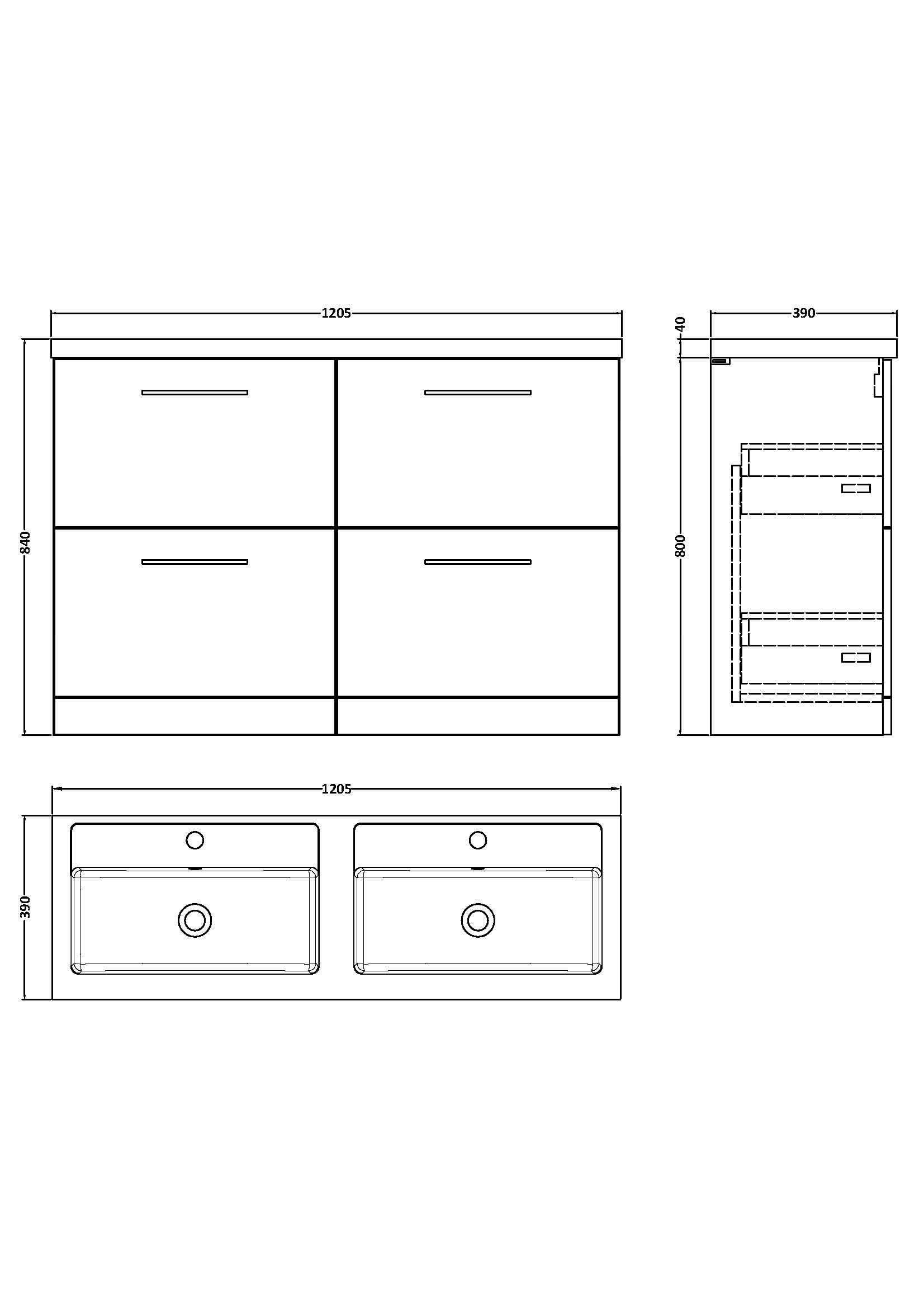 Nuie Arno Floor Standing 4 Drawer Vanity Unit & Double Ceramic Basin, Elegant Bathroom Vanity Unit in Midnight Blue with White Basin, 1200mm