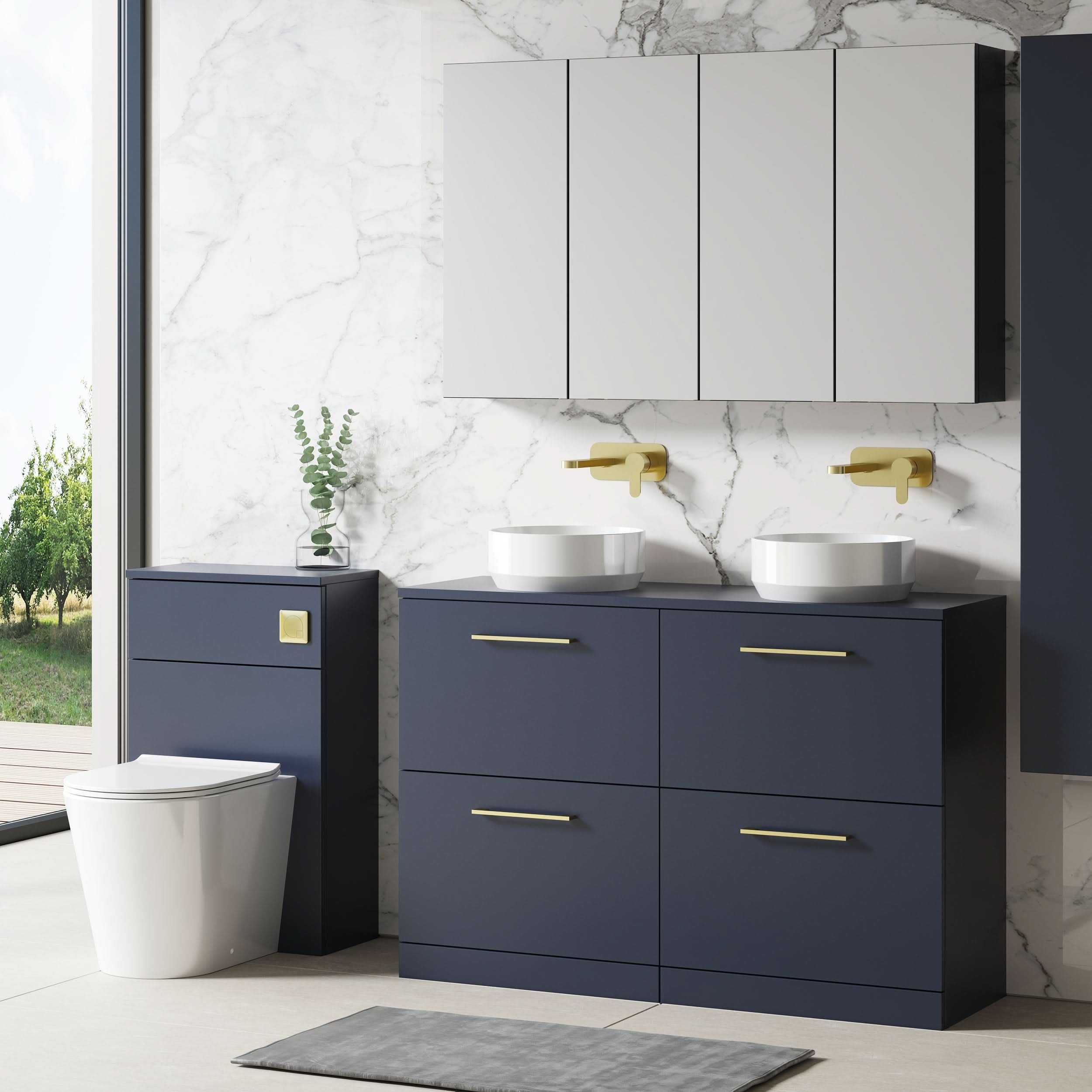 Nuie Arno Floor Standing 4 Drawer Vanity Unit with Worktop, Elegant Modern Vanity Unit in Midnight Blue, 1200mm