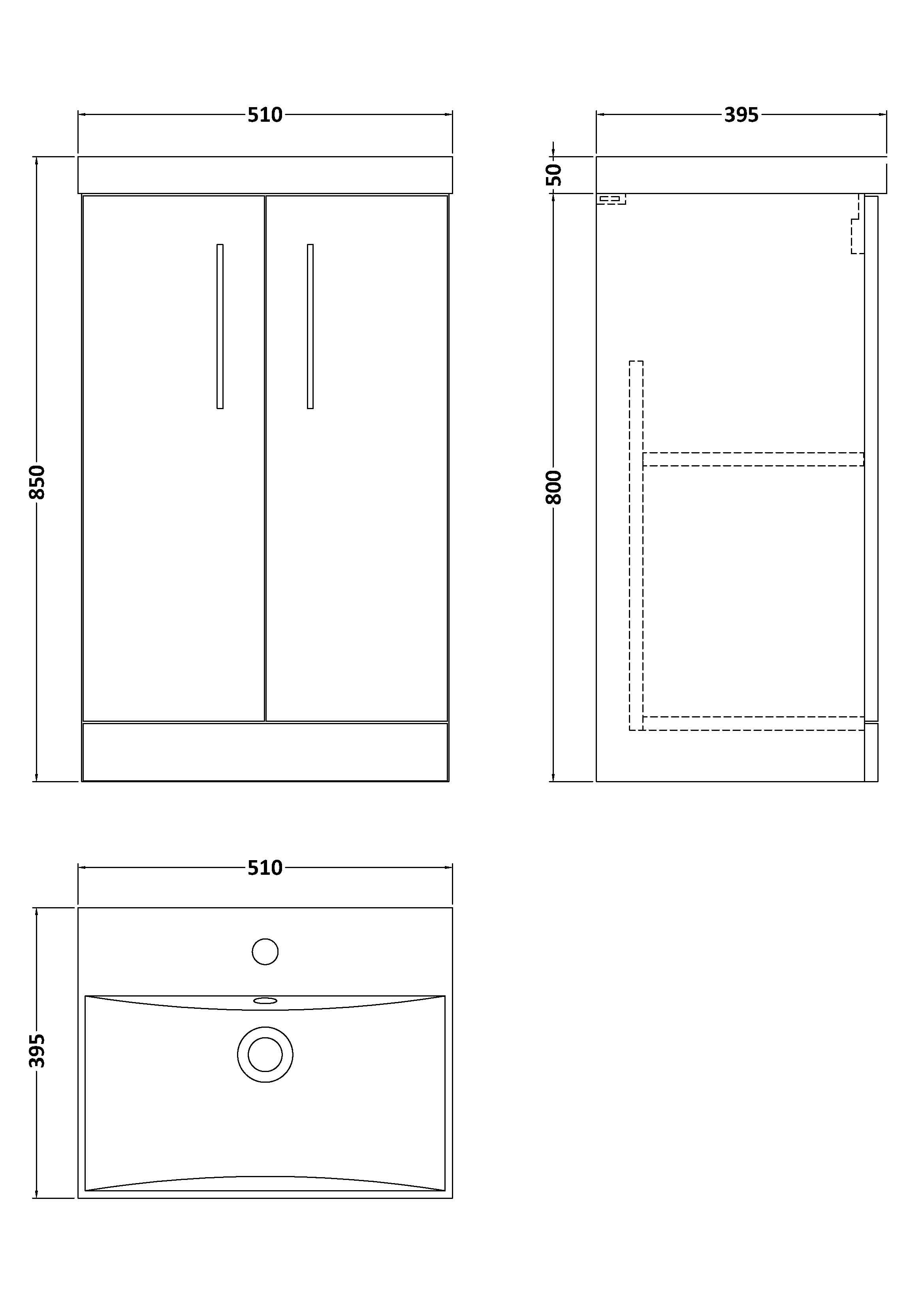 Nuie Arno 2 Door Floorstanding Vanity Unit With Basin-3 500mm Wide