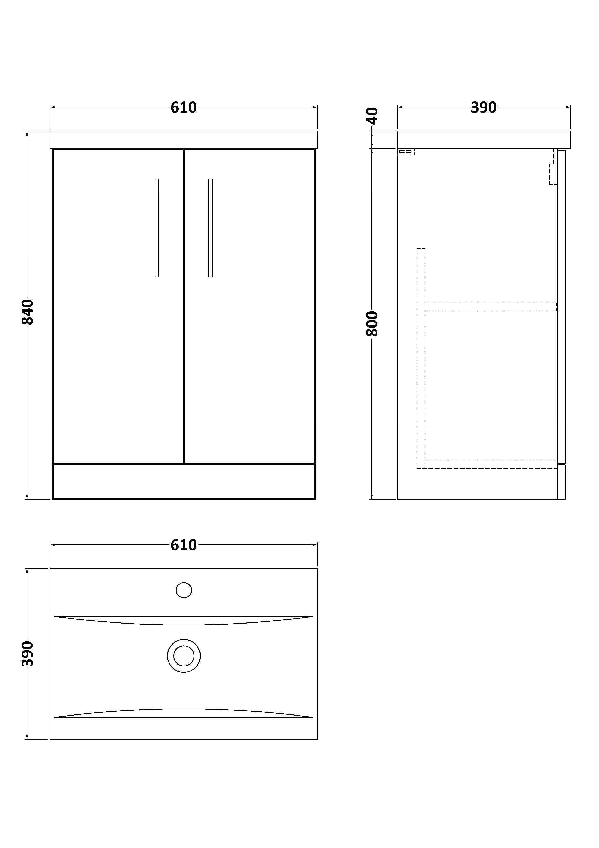 Nuie Arno 2 Door Floorstanding Vanity Unit With Basin-1 600mm Wide