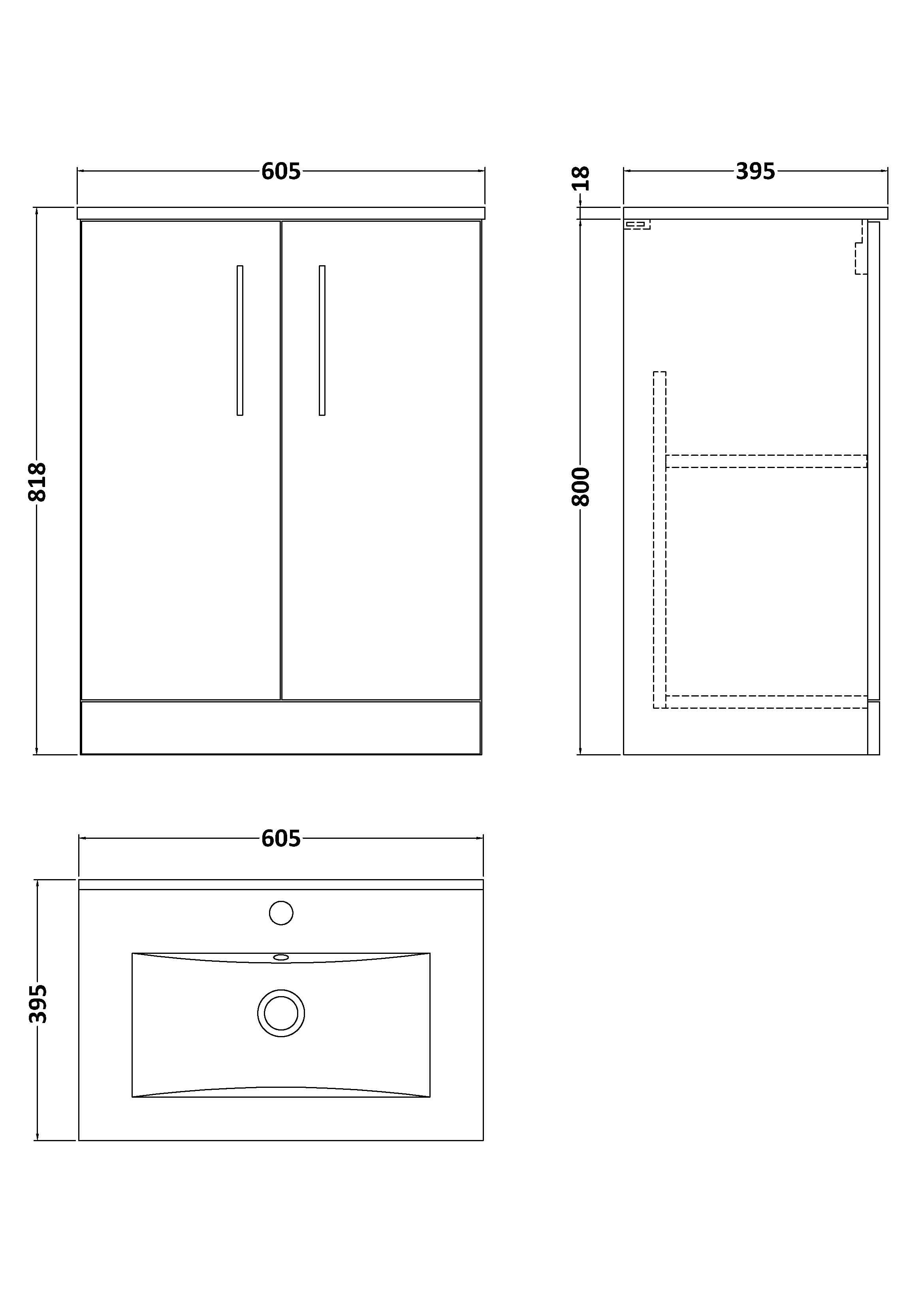Nuie Arno 2 Door Floorstanding Vanity Unit With Basin-2 600mm Wide