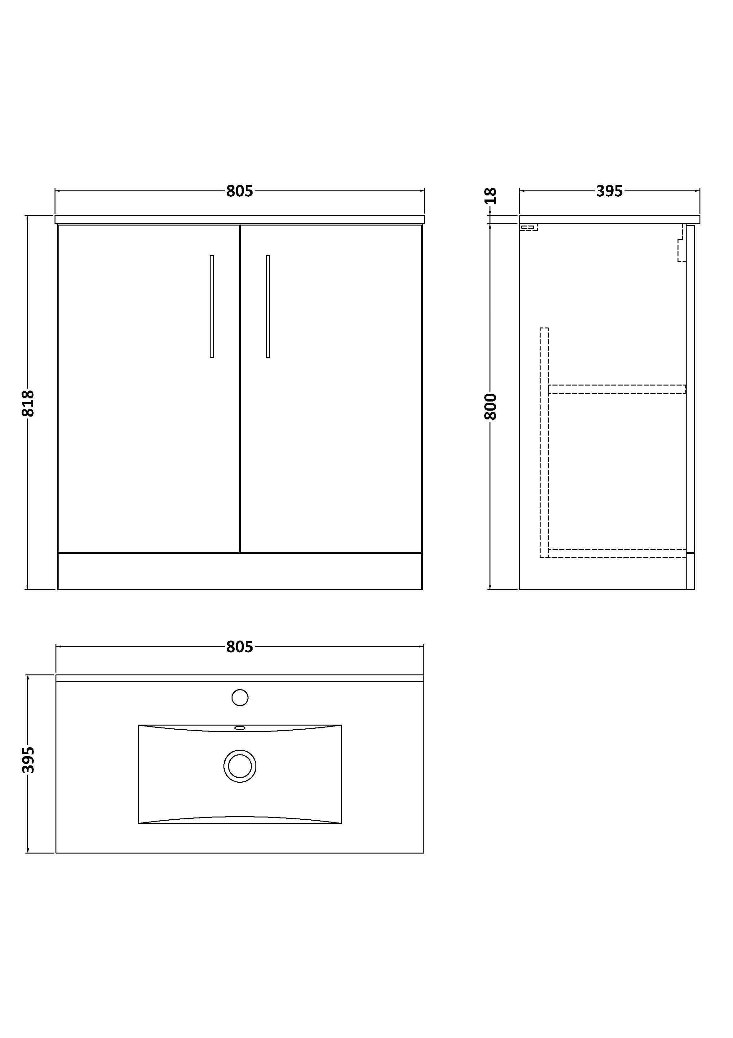 Nuie Arno 2 Door Floorstanding Vanity Unit With Basin-2 800mm Wide