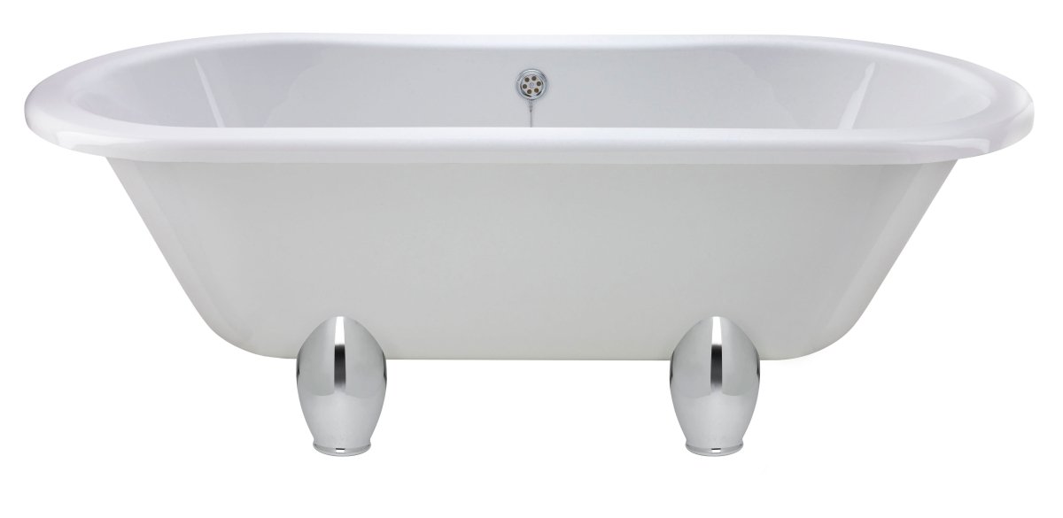 Old London Kingsbury Freestanding Bath Tub with Deacon Leg Set, Durable Double Ended Traditional Bathroom Style in White, 1500mm