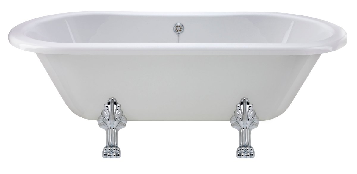 Old London Kingsbury Freestanding Bath Tub with Pride Leg Set, Durable Double Ended Traditional Bathroom Style in White, 1700mm