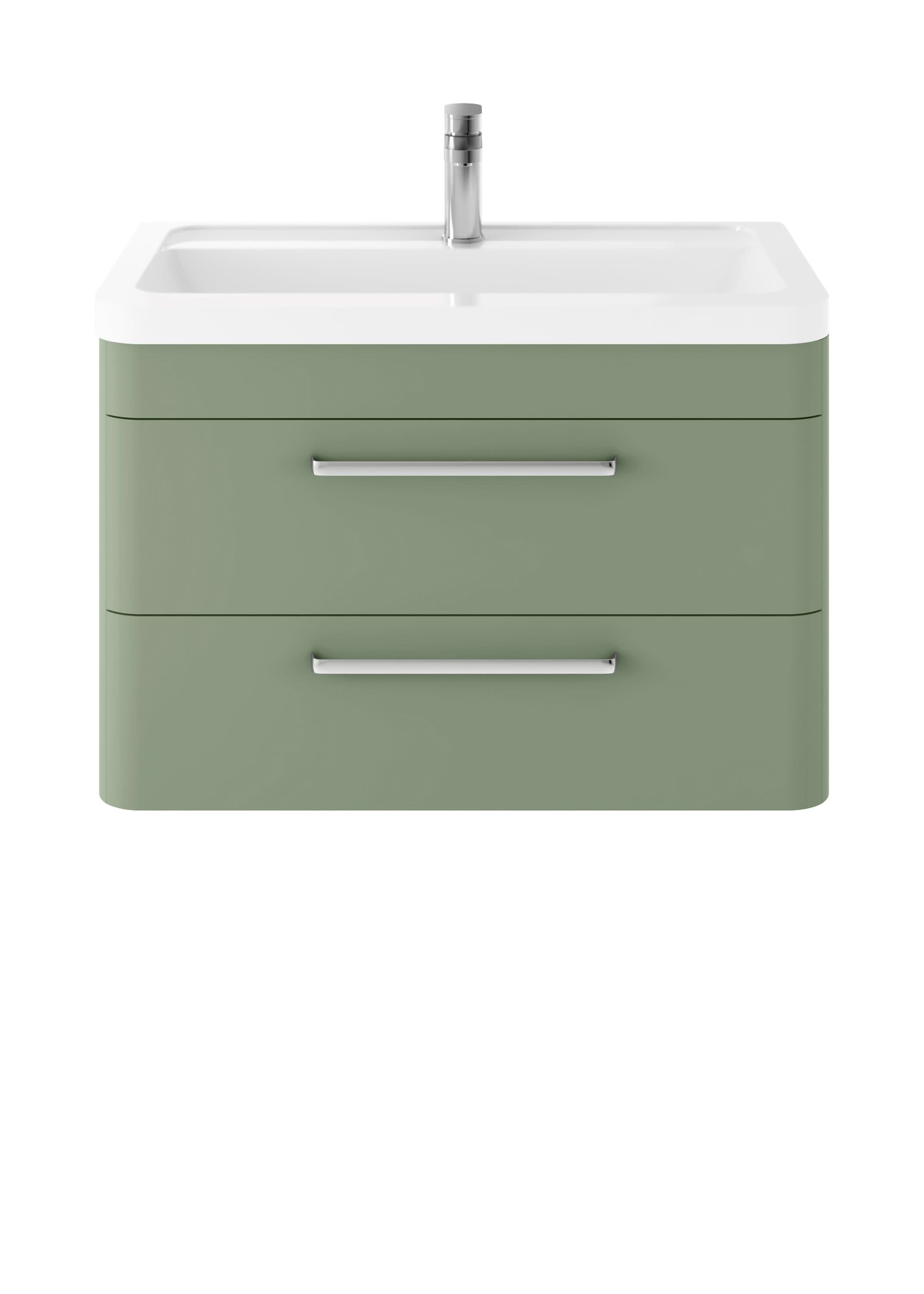 Hudson Reed Solar Wall Hung Vanity Unit with Ceramic Basin, Modern 2 Drawer Bathroom Sink Vanity Unit in  Fern Green, 800mm