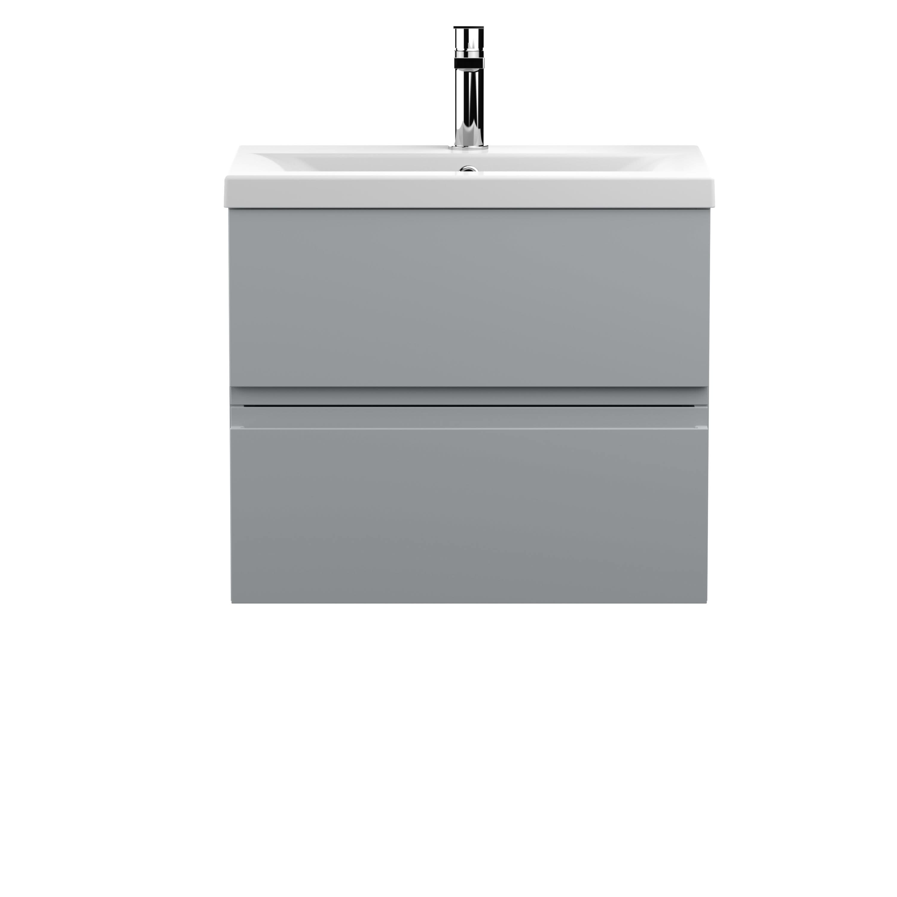 Hudson Reed Urban Wall Hung 2 Drawer Vanity Unit with Mid-Edge Ceramic Basin, Modern Bathroom Furniture in Satin Grey, 600mm