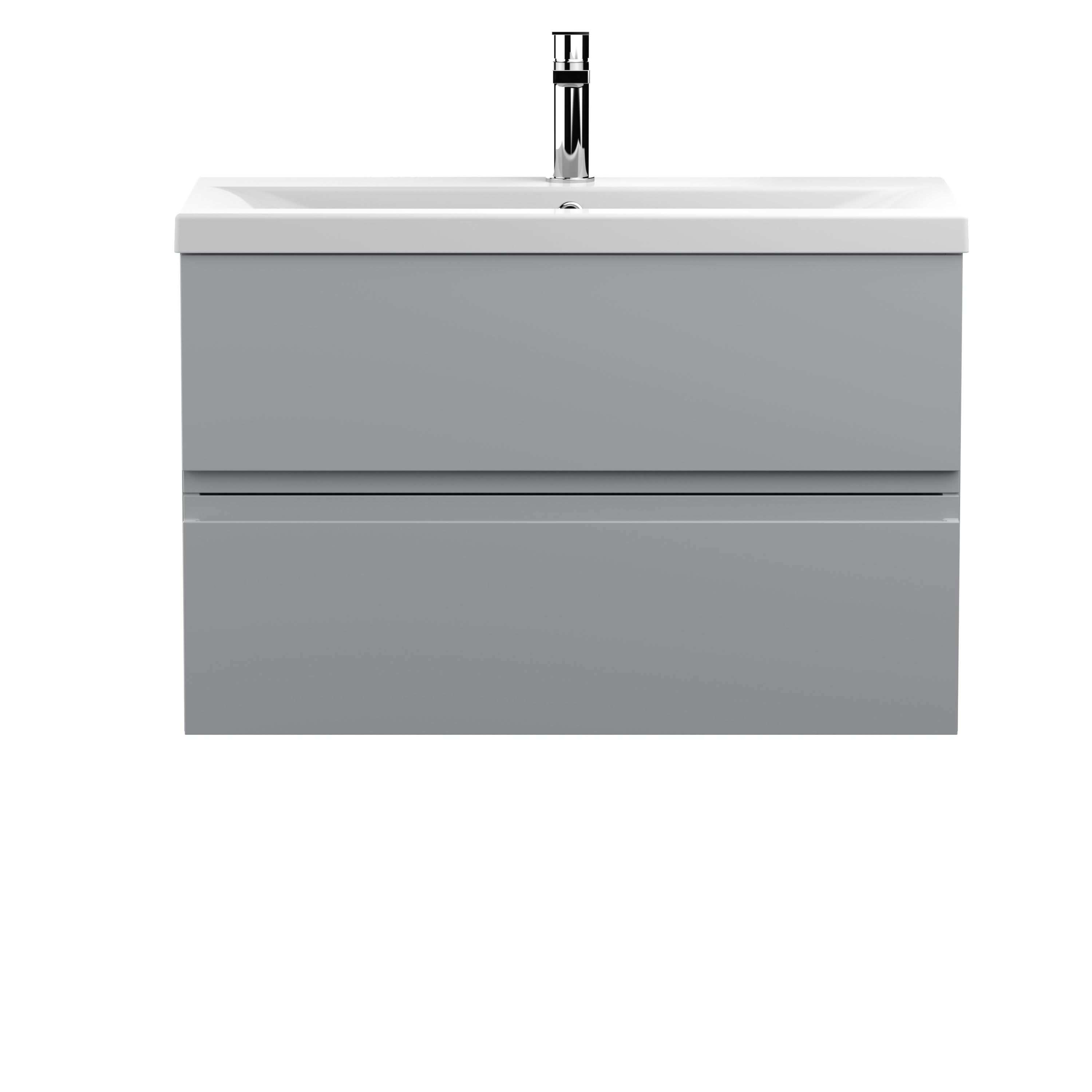 Hudson Reed Urban Wall Hung 2 Drawer Vanity Unit with Mid-Edge Ceramic Basin, Modern Bathroom Furniture in Satin Grey, 800mm