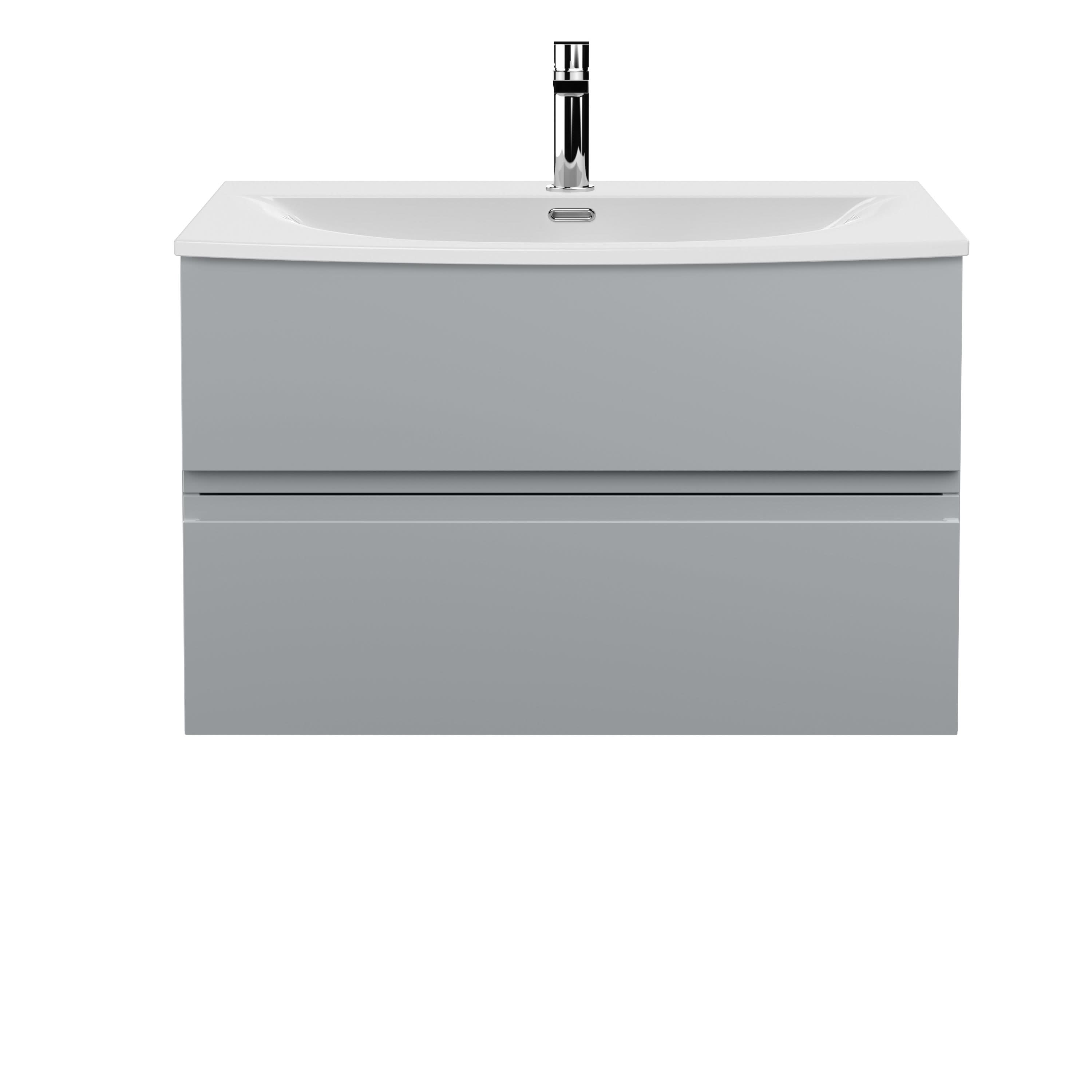 Hudson Reed Urban Wall Hung 2 Drawer Vanity Unit with Curved Ceramic Basin, Modern Bathroom Furniture in Satin Grey, 800mm