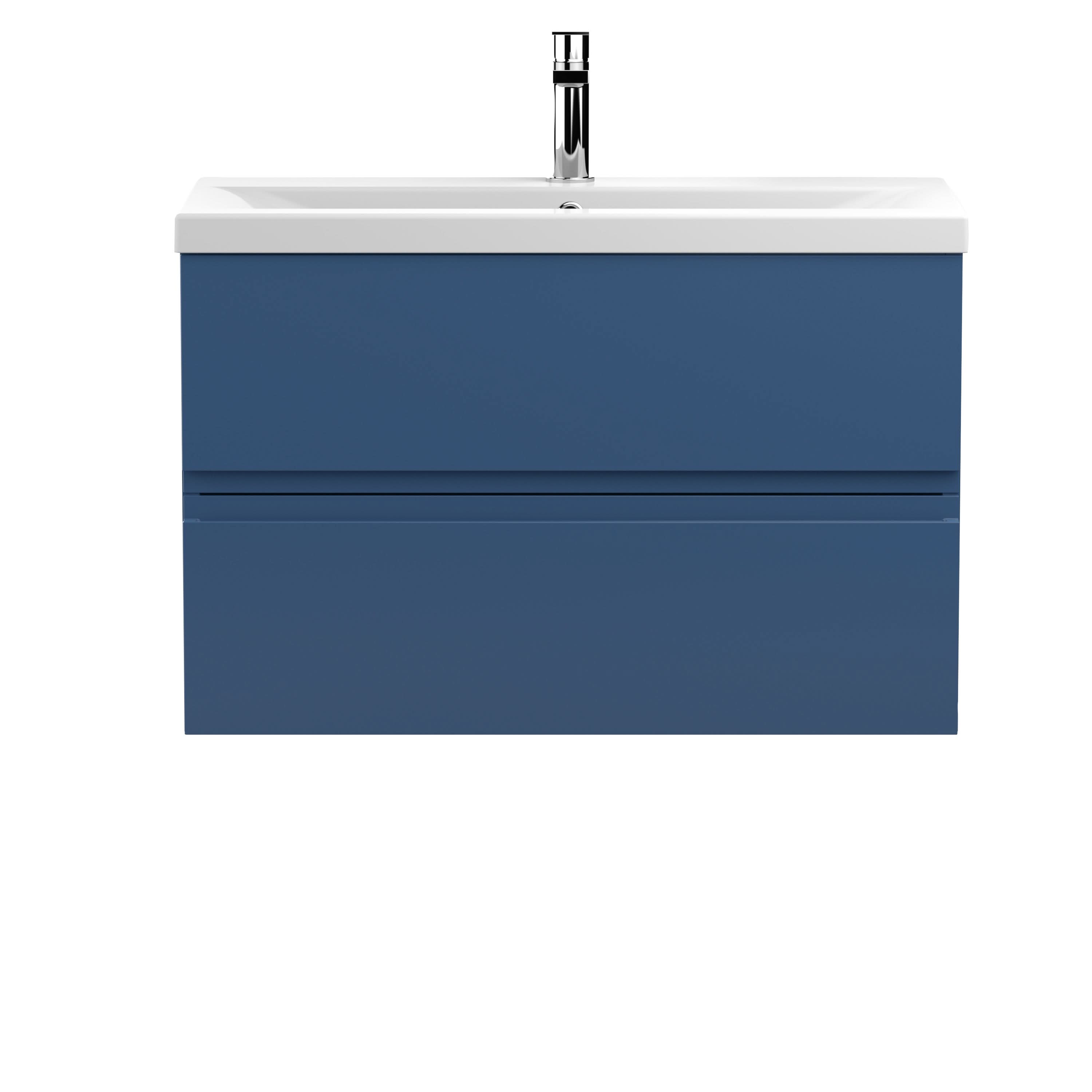 Hudson Reed Urban Wall Hung 2 Drawer Vanity Unit with Mid-Edge Ceramic Basin, Modern Bathroom Furniture in Satin Blue, 800mm
