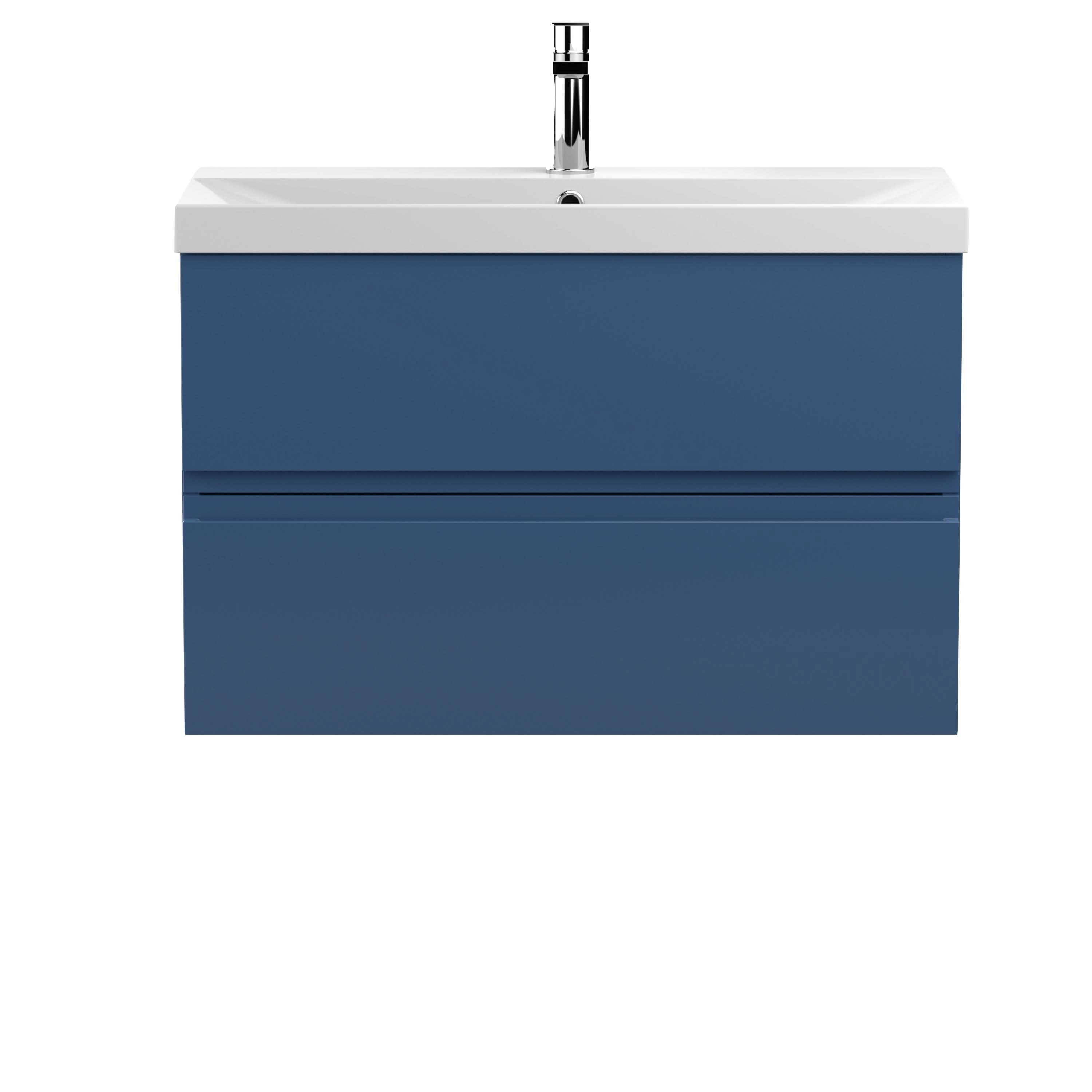 Hudson Reed Urban Wall Hung 2 Drawer Vanity Unit with Thin-Edge Ceramic Basin, Modern Bathroom Furniture in Satin Blue, 800mm