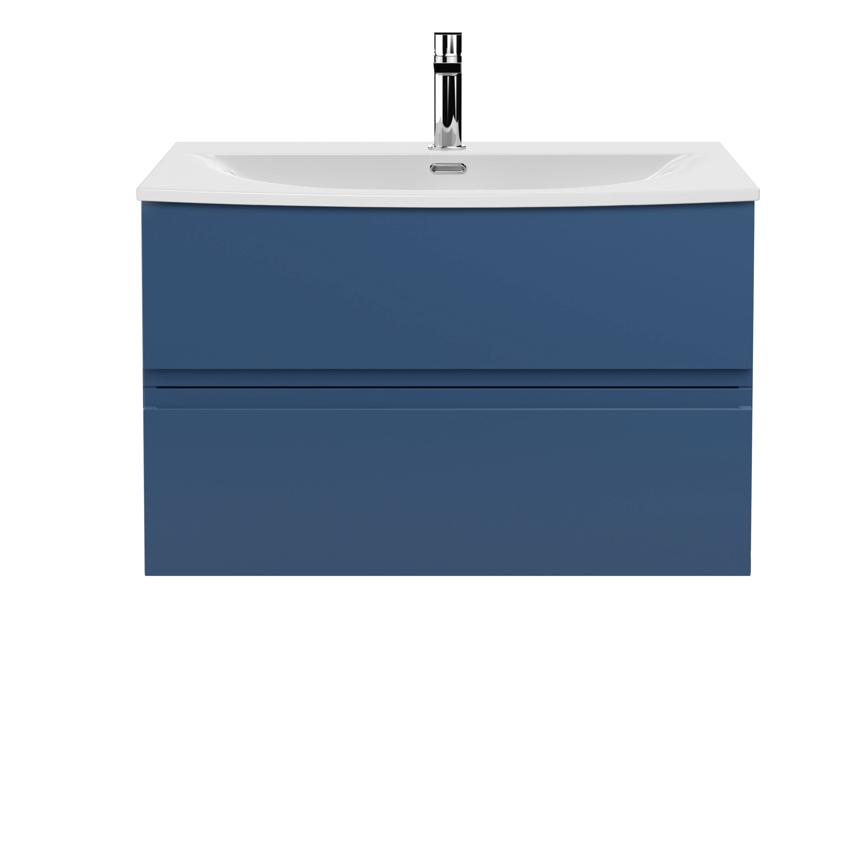 Hudson Reed Urban Wall Hung 2 Drawer Vanity Unit with Curved Ceramic Basin, Modern Bathroom Furniture in Satin Blue, 800mm
