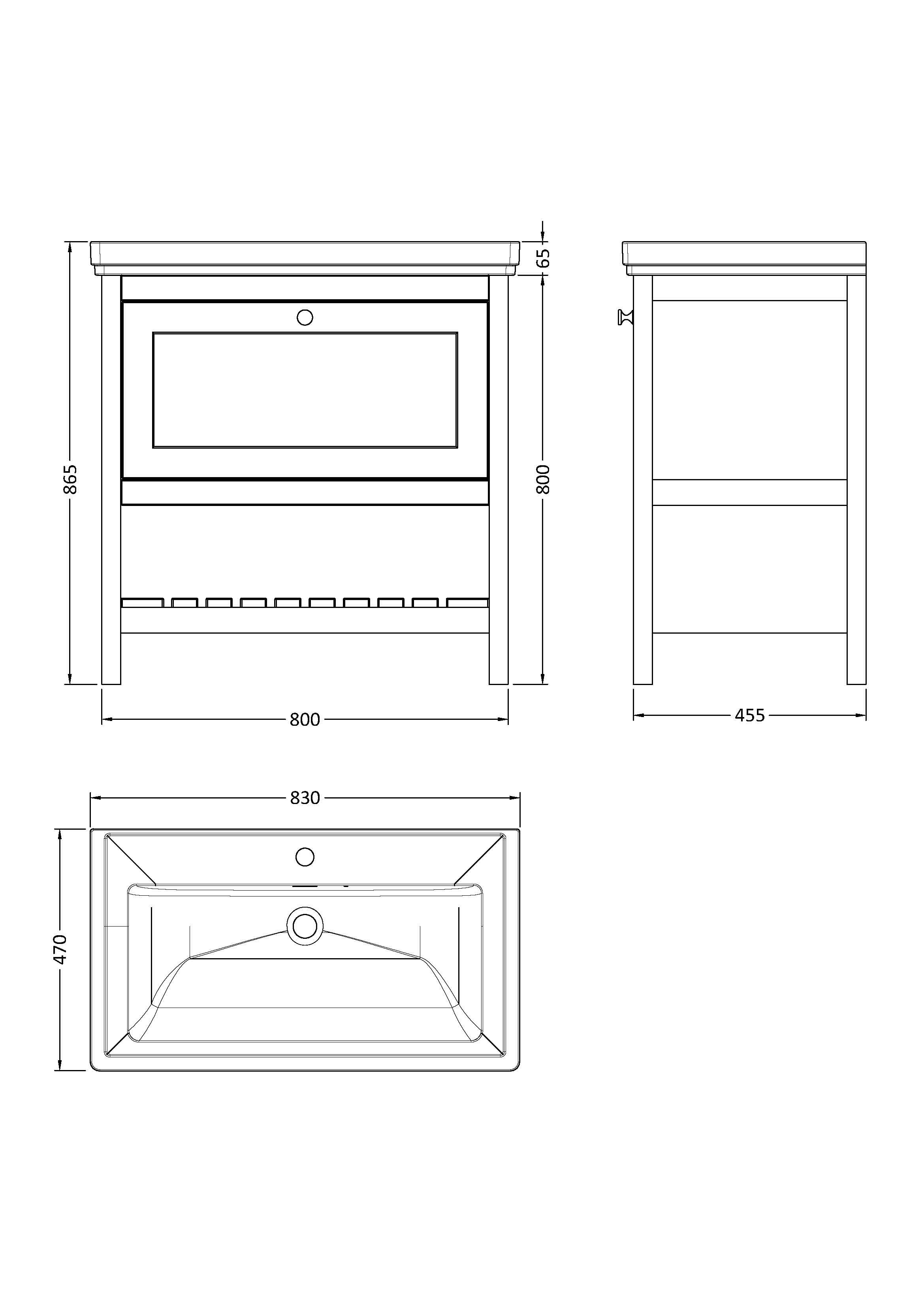 Old London Bexley Floor Standing 1 Drawer Vanity & 1 Tap Hole Fireclay Basin, Stylish Vanity Unit with Basin, Cool Grey, 800mm