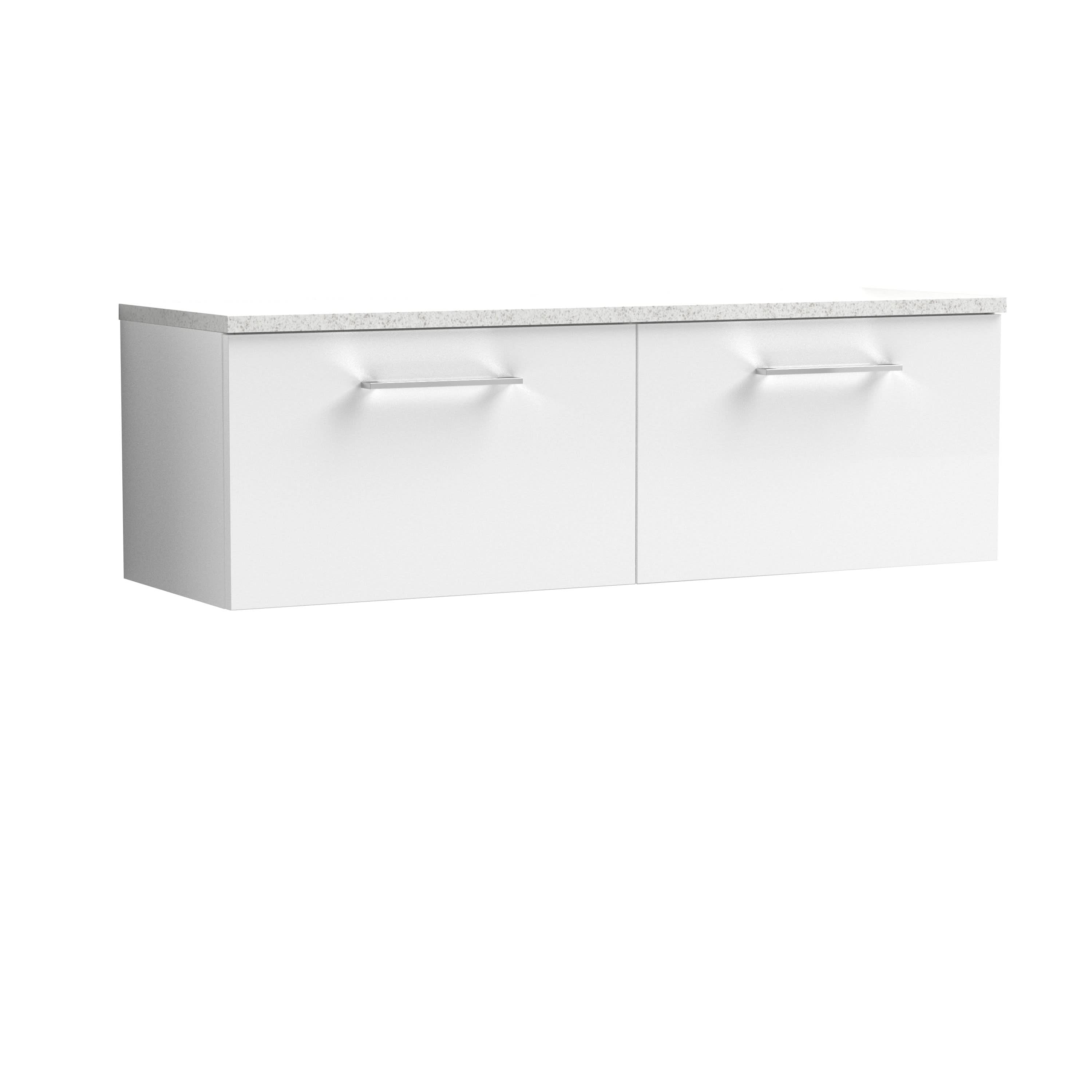 Nuie Arno Wall Hung 2-Drawer Vanity & Laminate Top in Sparkling White, Stylish Countertop Basin Unit in Gloss White with Soft-Close Storage, 1200mm